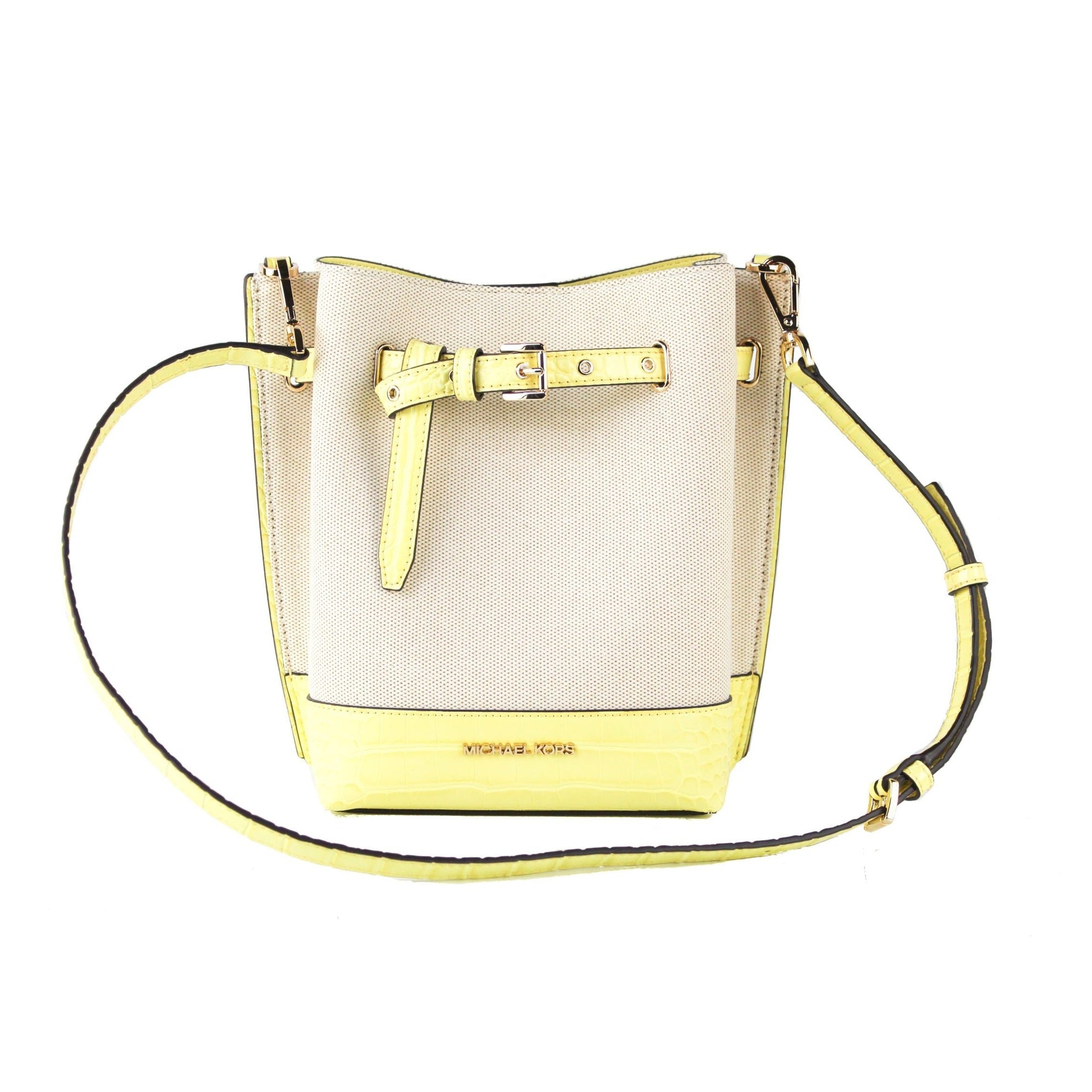 Emilia Small Canvas Snakeskin Print Leather Bucket Bag Messenger Crossbody Handbag (Buttercup)