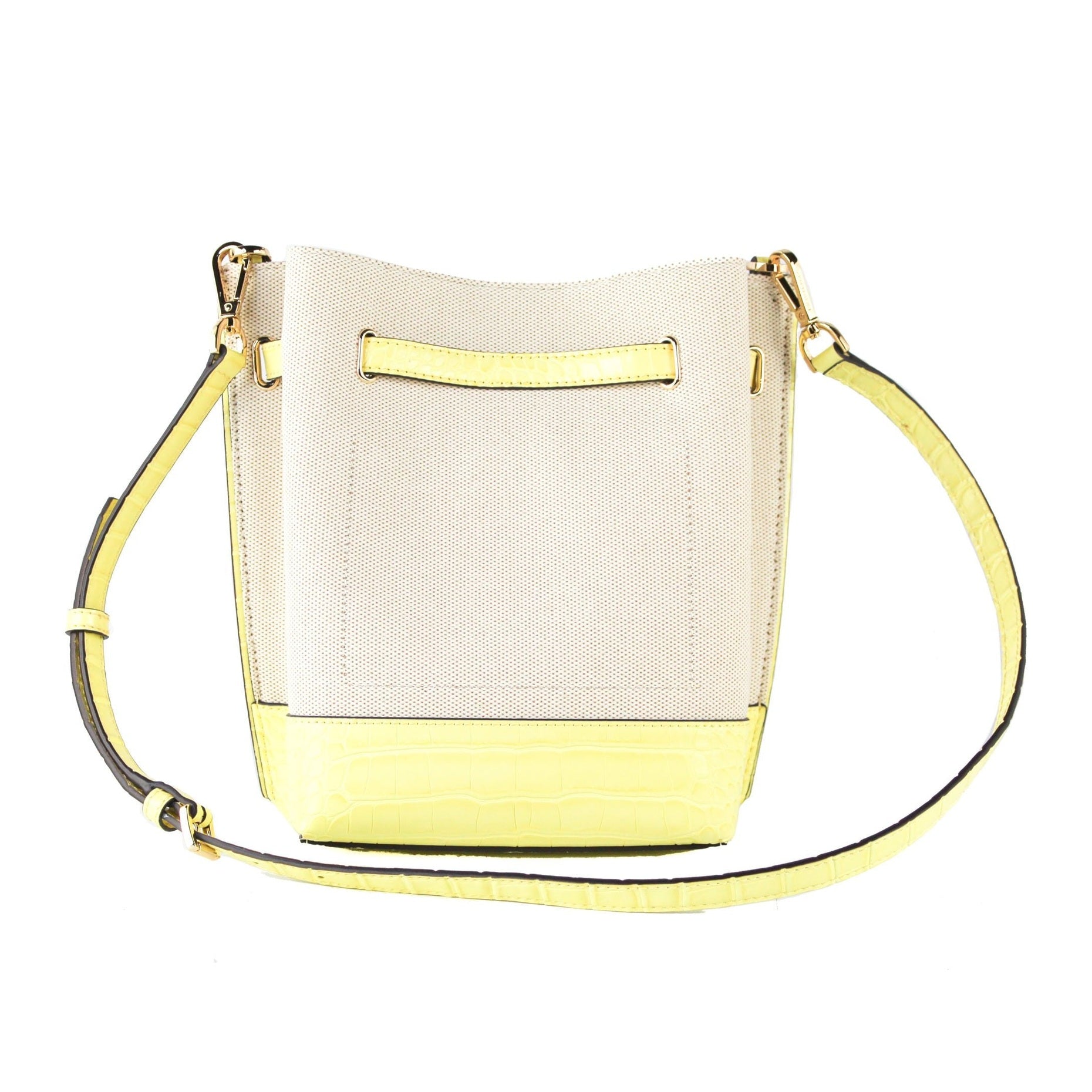 Emilia Small Canvas Snakeskin Print Leather Bucket Bag Messenger Crossbody Handbag (Buttercup)