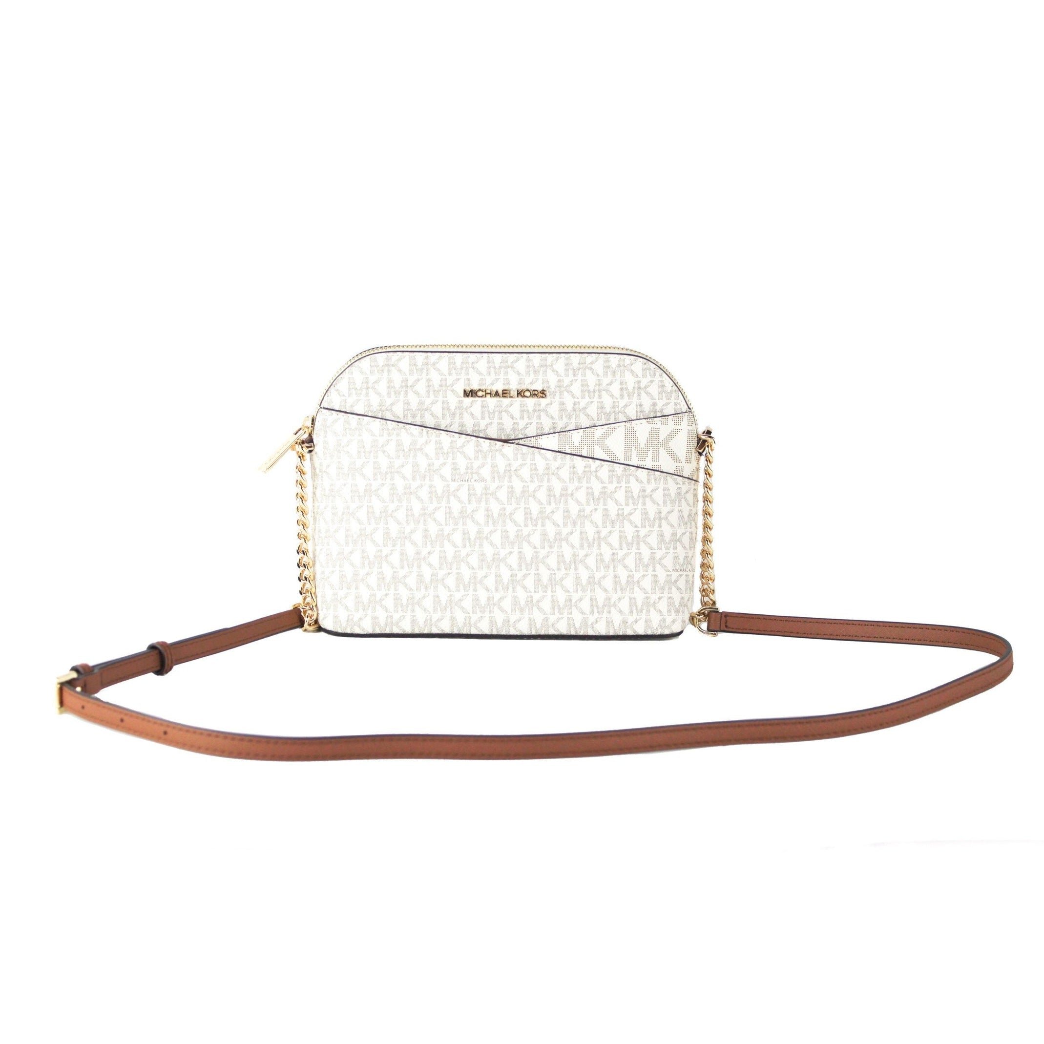 Jet Set Travel Medium Leather X Cross Dome Crossbody Handbag (Vanilla Signature/Gold)