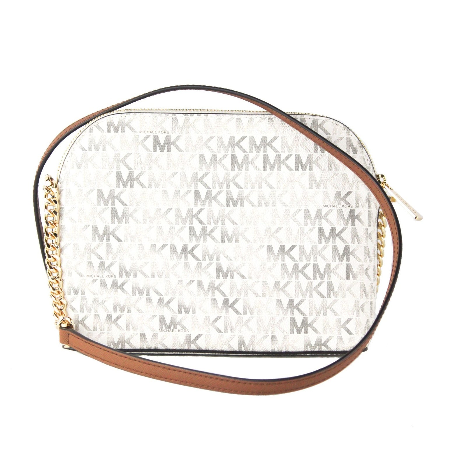 Jet Set Travel Medium Leather X Cross Dome Crossbody Handbag (Vanilla Signature/Gold)