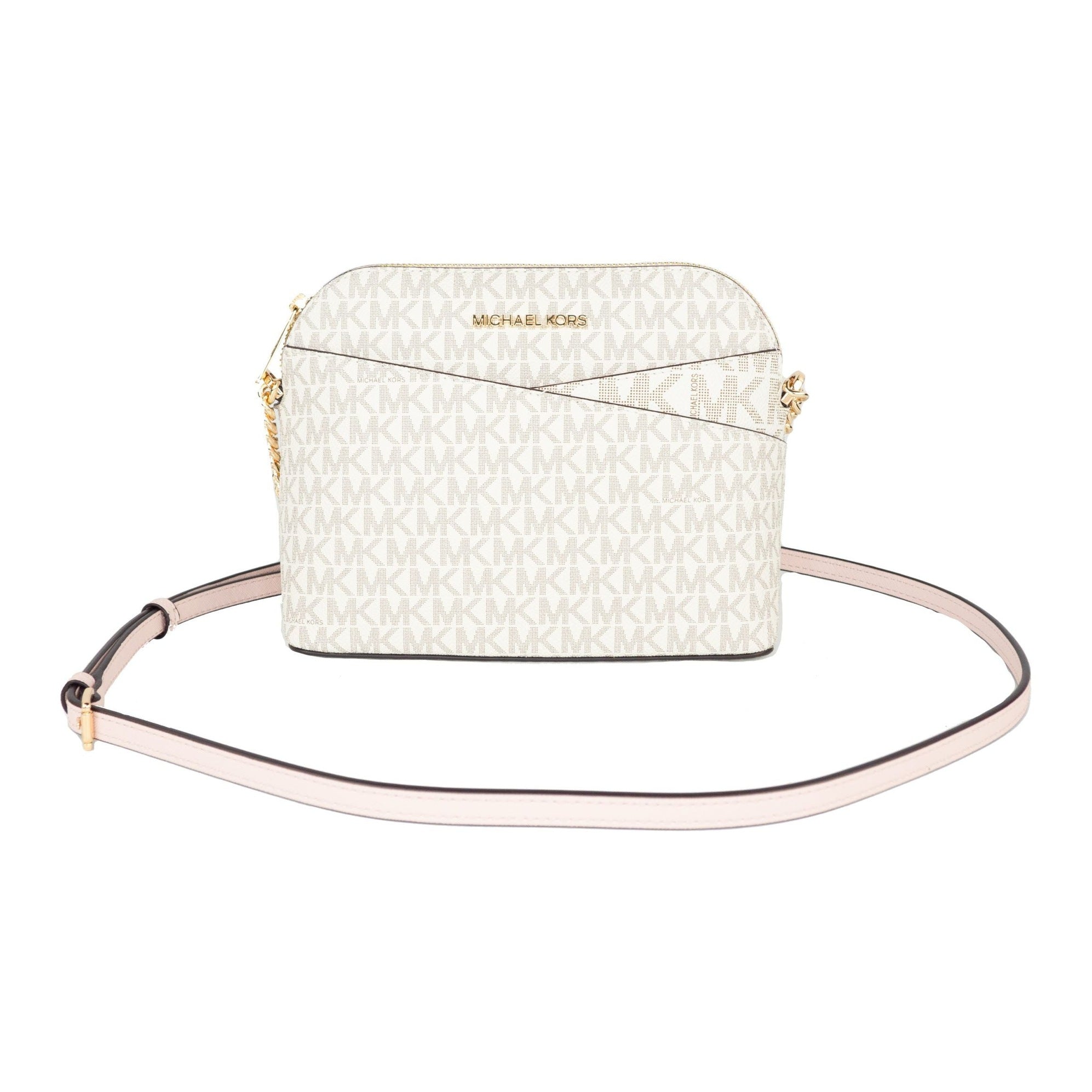 Jet Set Travel Medium Leather X Cross Dome Crossbody Handbag (Vanilla Signature/Powder Blush)