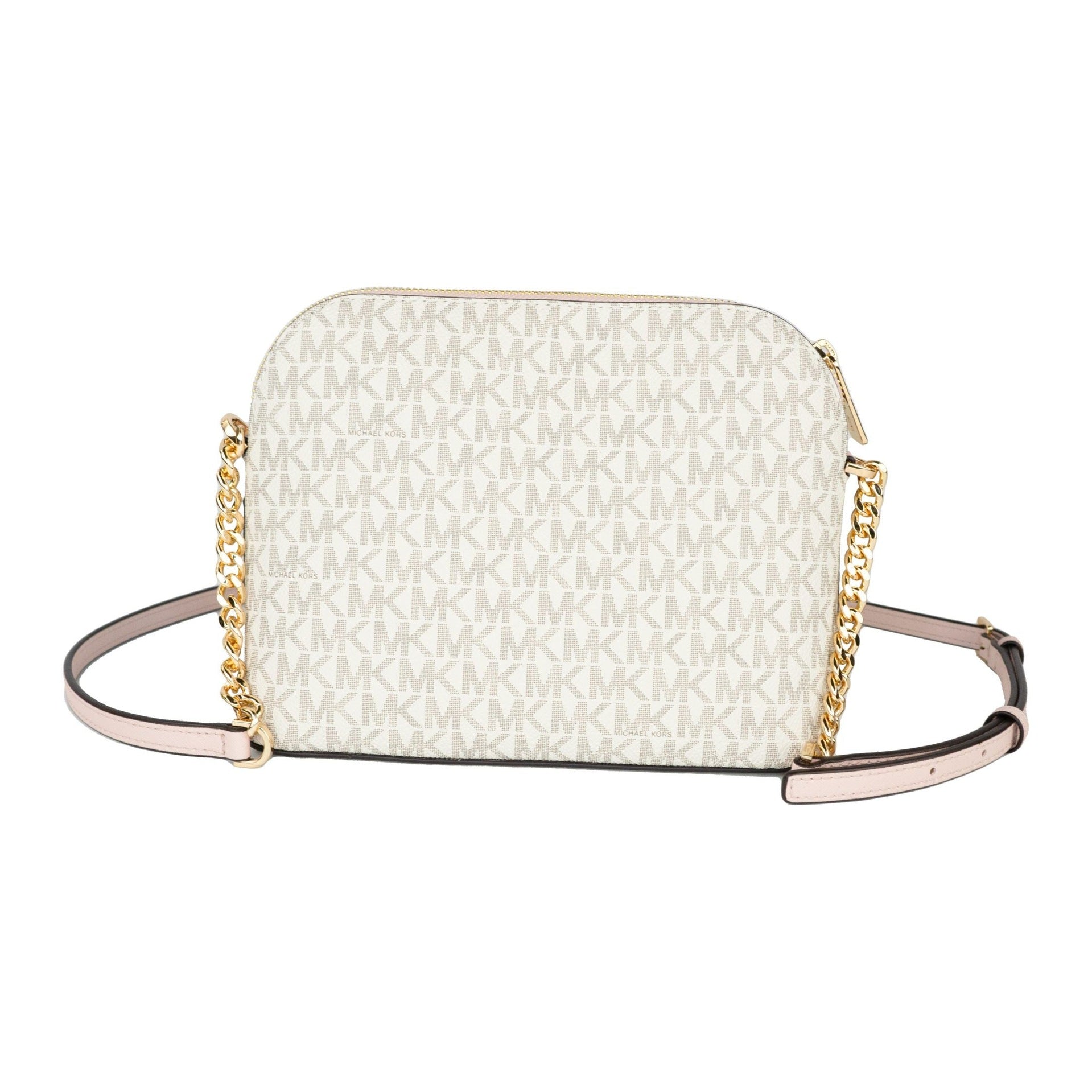 Jet Set Travel Medium Leather X Cross Dome Crossbody Handbag (Vanilla Signature/Powder Blush)