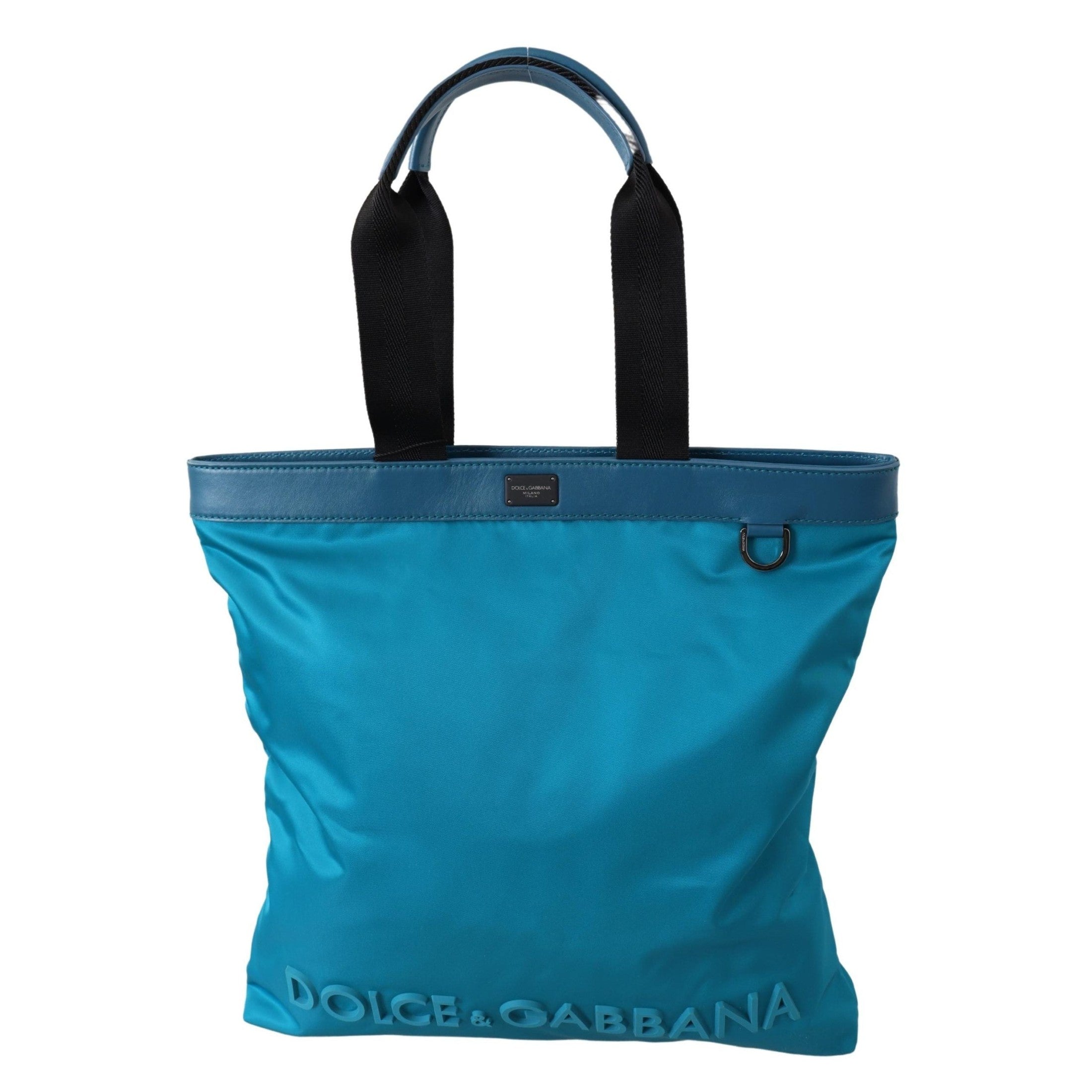 Sapphire Blue Nylon Tote Bag with Logo Detail