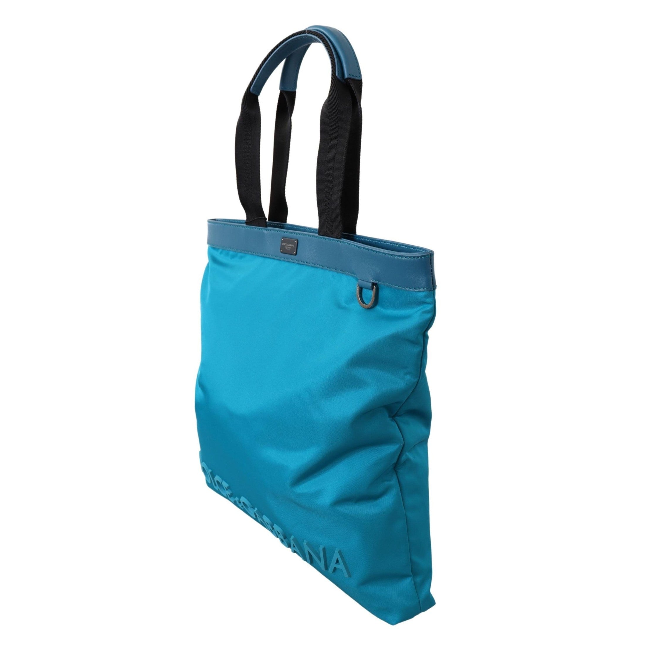 Sapphire Blue Nylon Tote Bag with Logo Detail