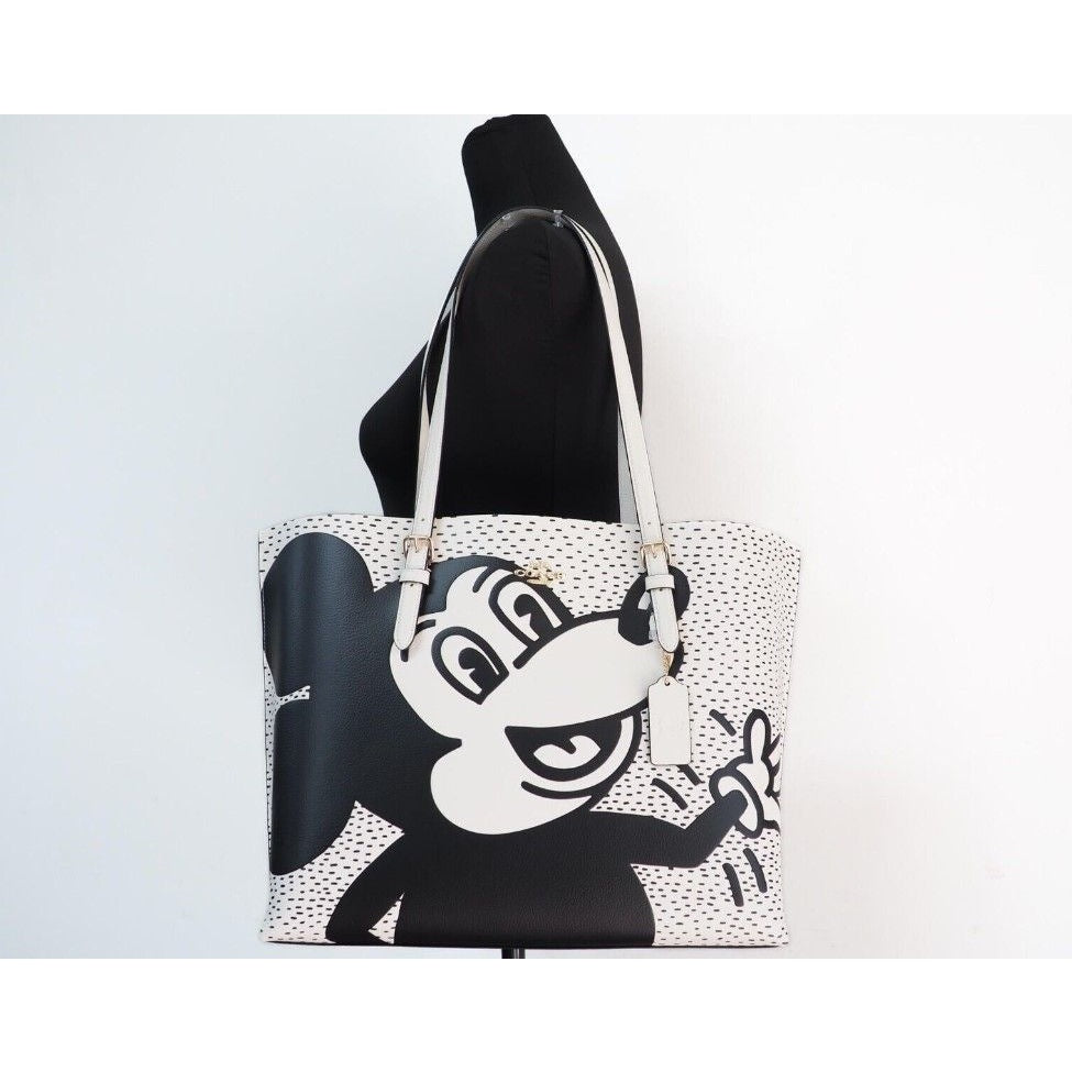 (C6978) Mickey Mouse X Keith Haring Mollie Large Leather Shoulder Tote Bag