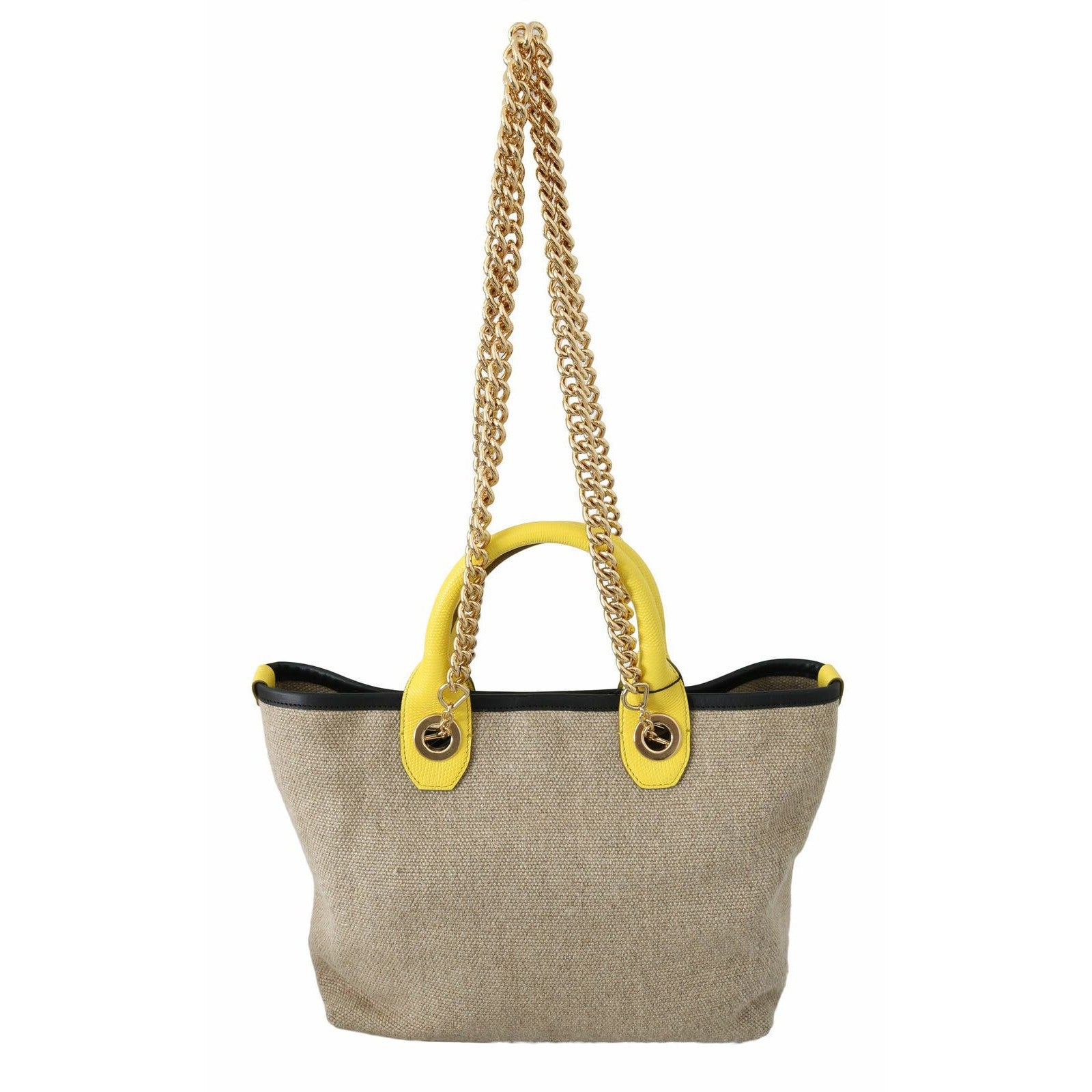 Beige Linen-Calf Tote with Gold Chain