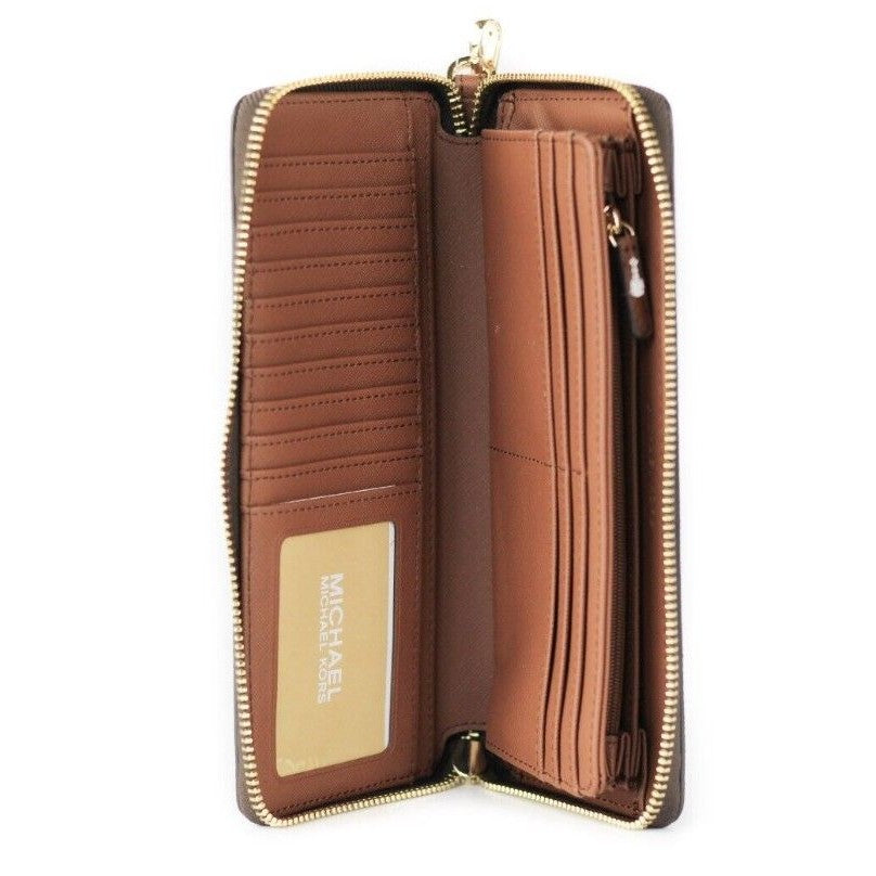 Jet Set Travel Large Brown Signature Continental Wristlet Wallet