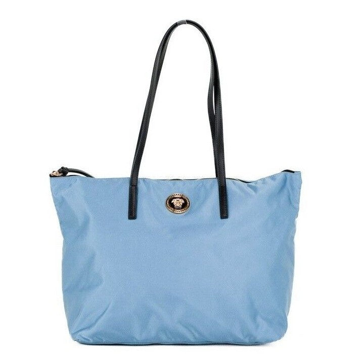 Portuna Medusa Medium Cornflower Blue Nylon Leather Tote Bag Purse