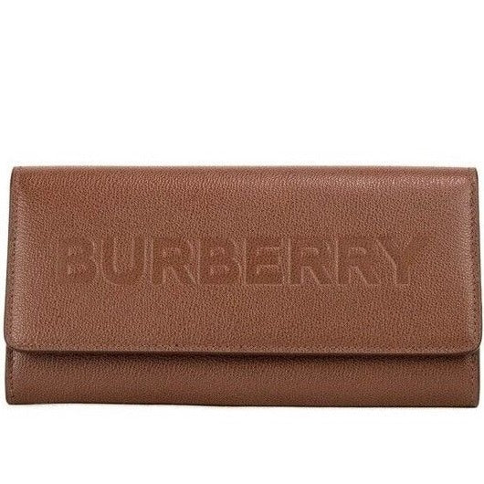 Porter Tan Grained Leather Embossed Continental Clutch Flap Wallet Brown