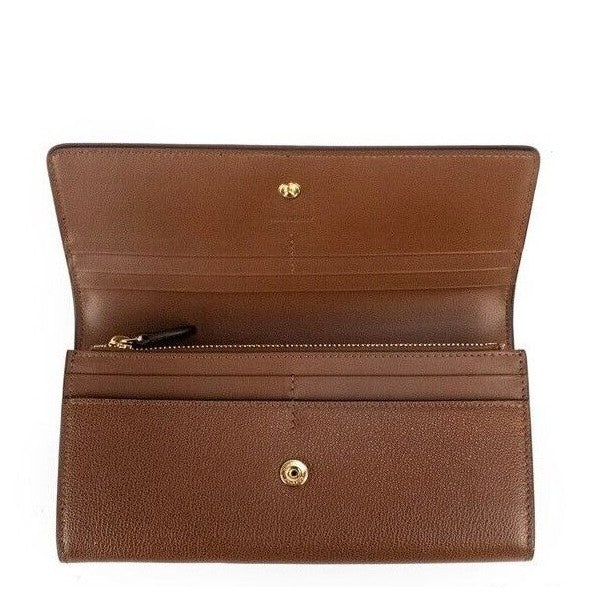 Porter Tan Grained Leather Embossed Continental Clutch Flap Wallet Brown