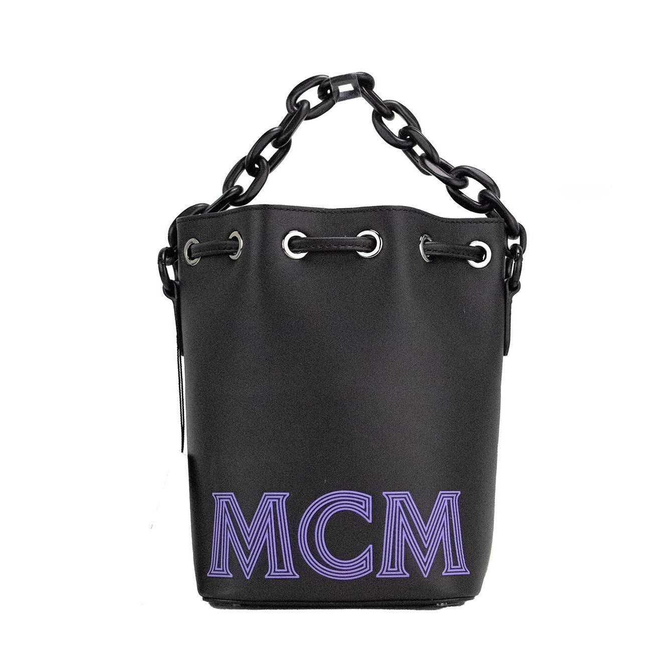 Mini Black Purple Smooth Leather Chain Shoulder Drawstring Bucket Handbag