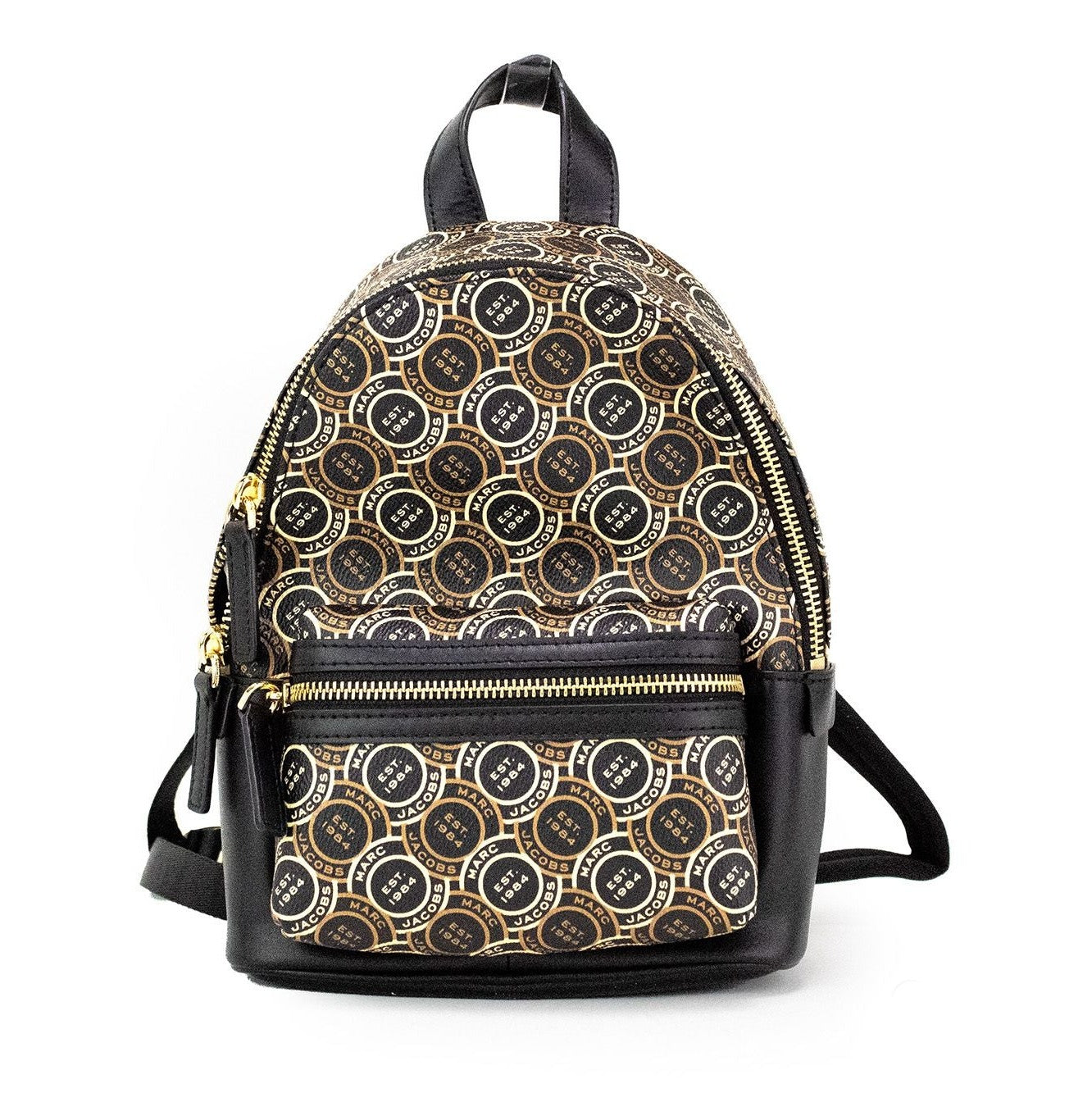 Signet Mini Black Logo Printed Leather Shoulder Backpack Bookbag