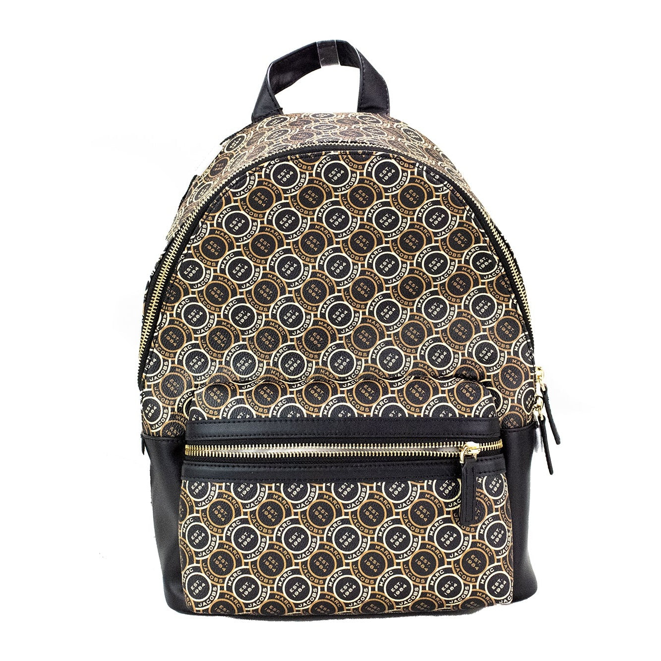 Signet Medium Black Logo Printed Leather Shoulder Backpack Bookbag