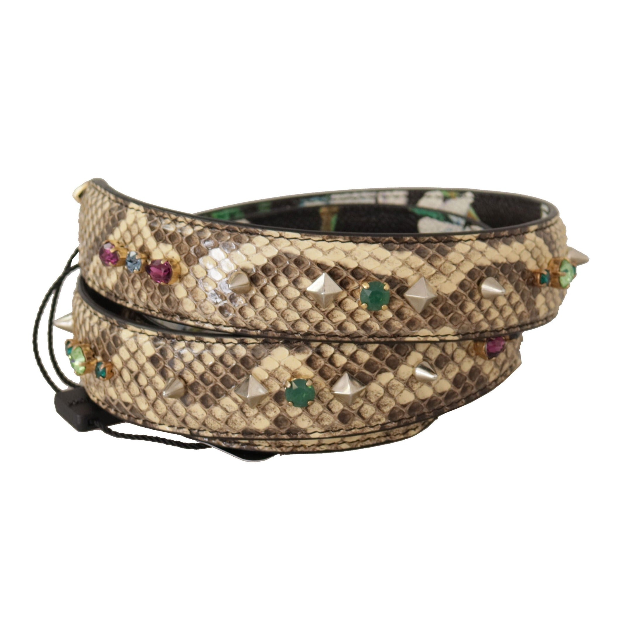 Elegant Beige Python Leather Shoulder Strap