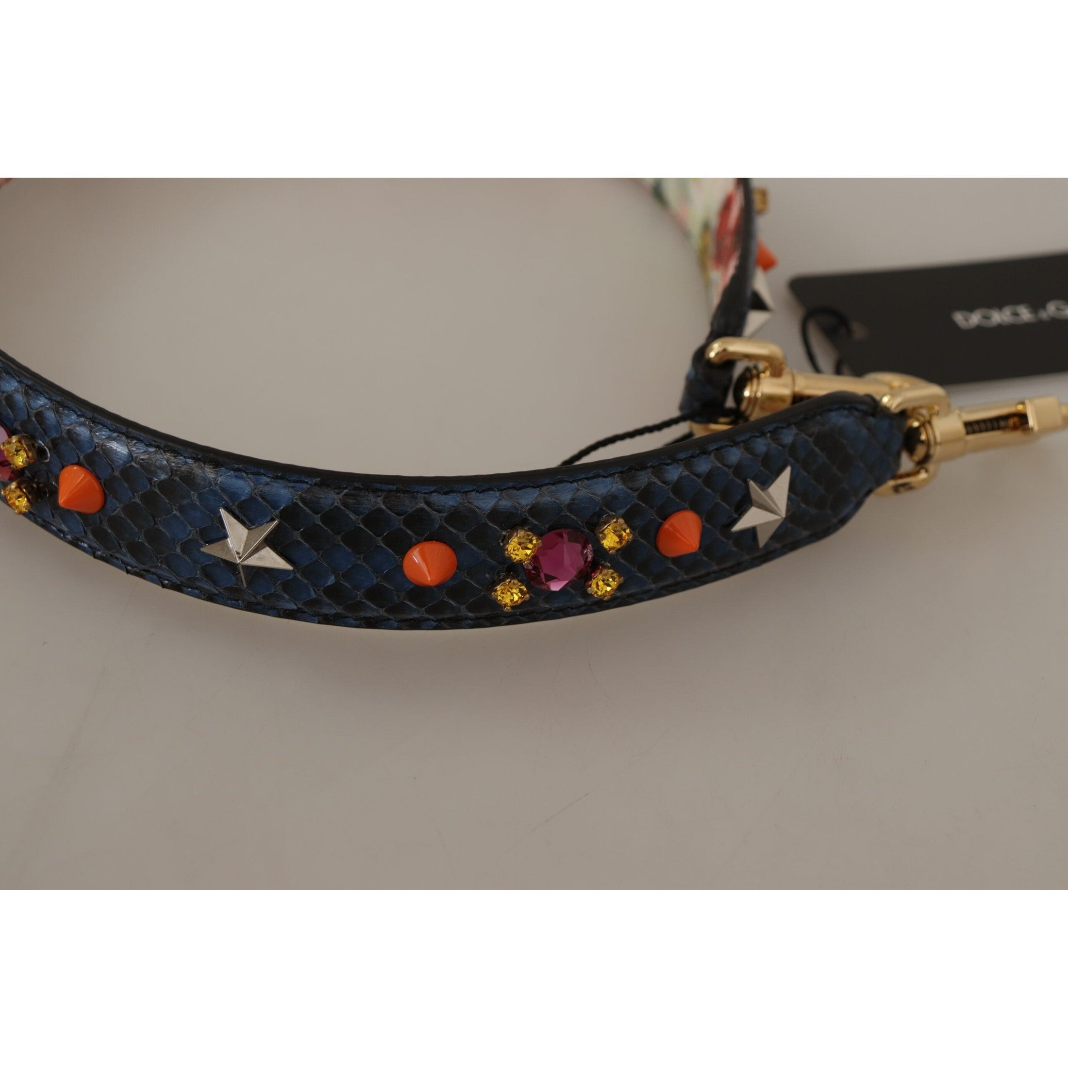 Elegant Blue Python Leather Bag Strap