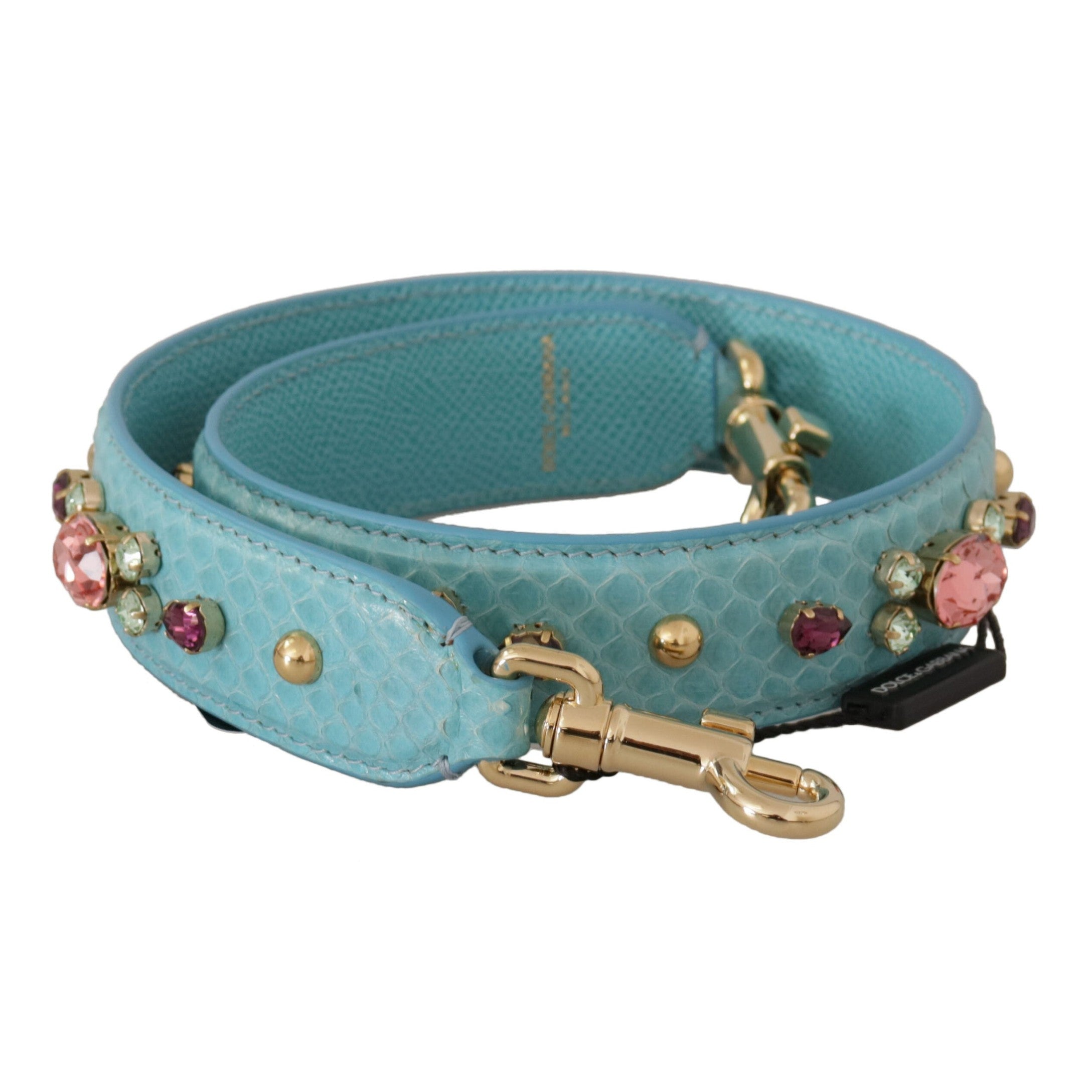 Elegant Blue Leather Bag Strap with Gold Accents