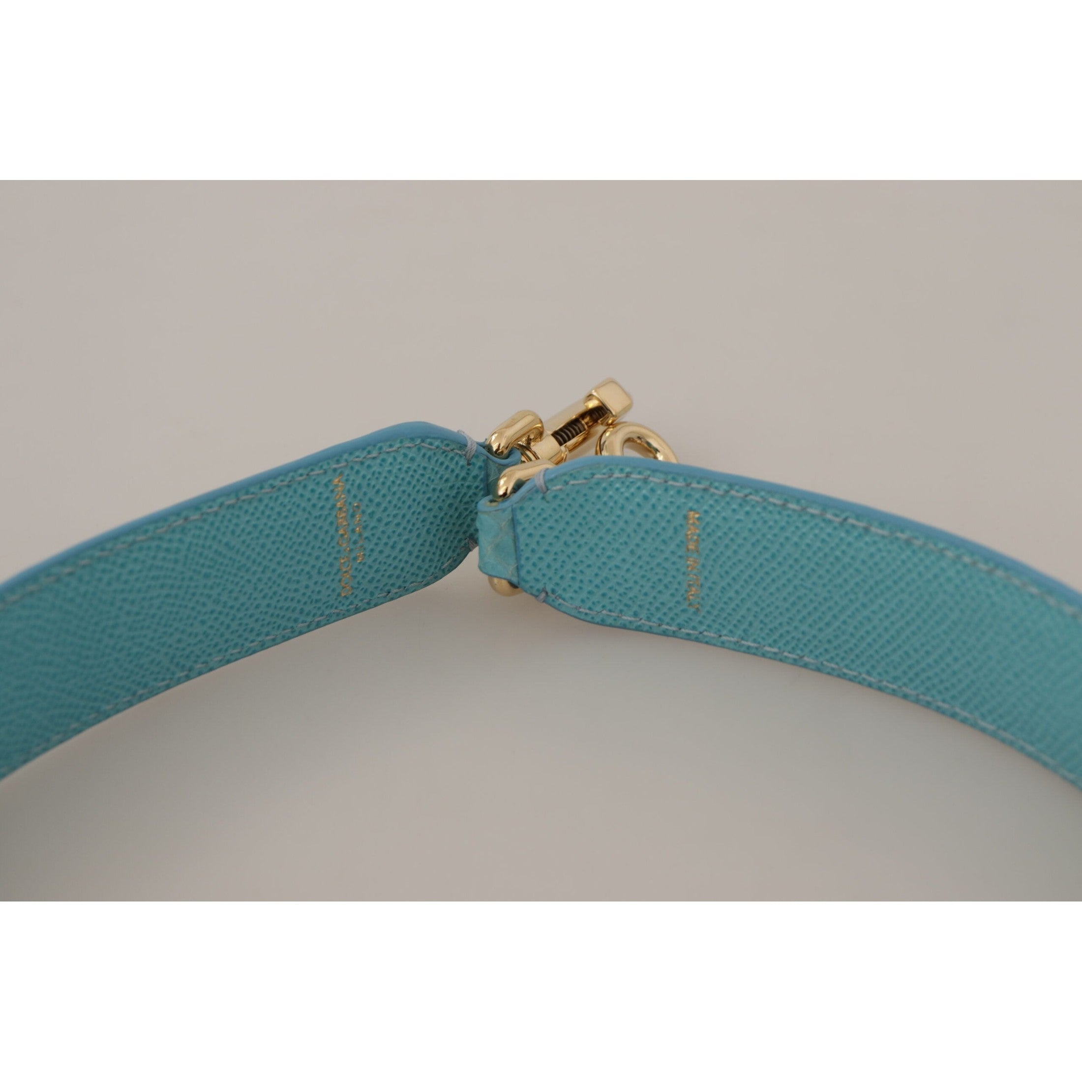 Elegant Blue Leather Bag Strap with Gold Accents