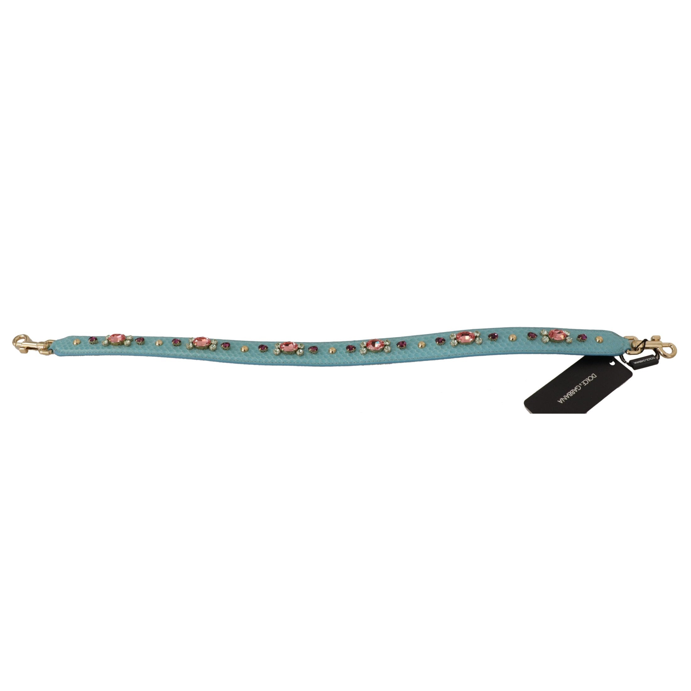 Elegant Blue Leather Bag Strap with Gold Accents