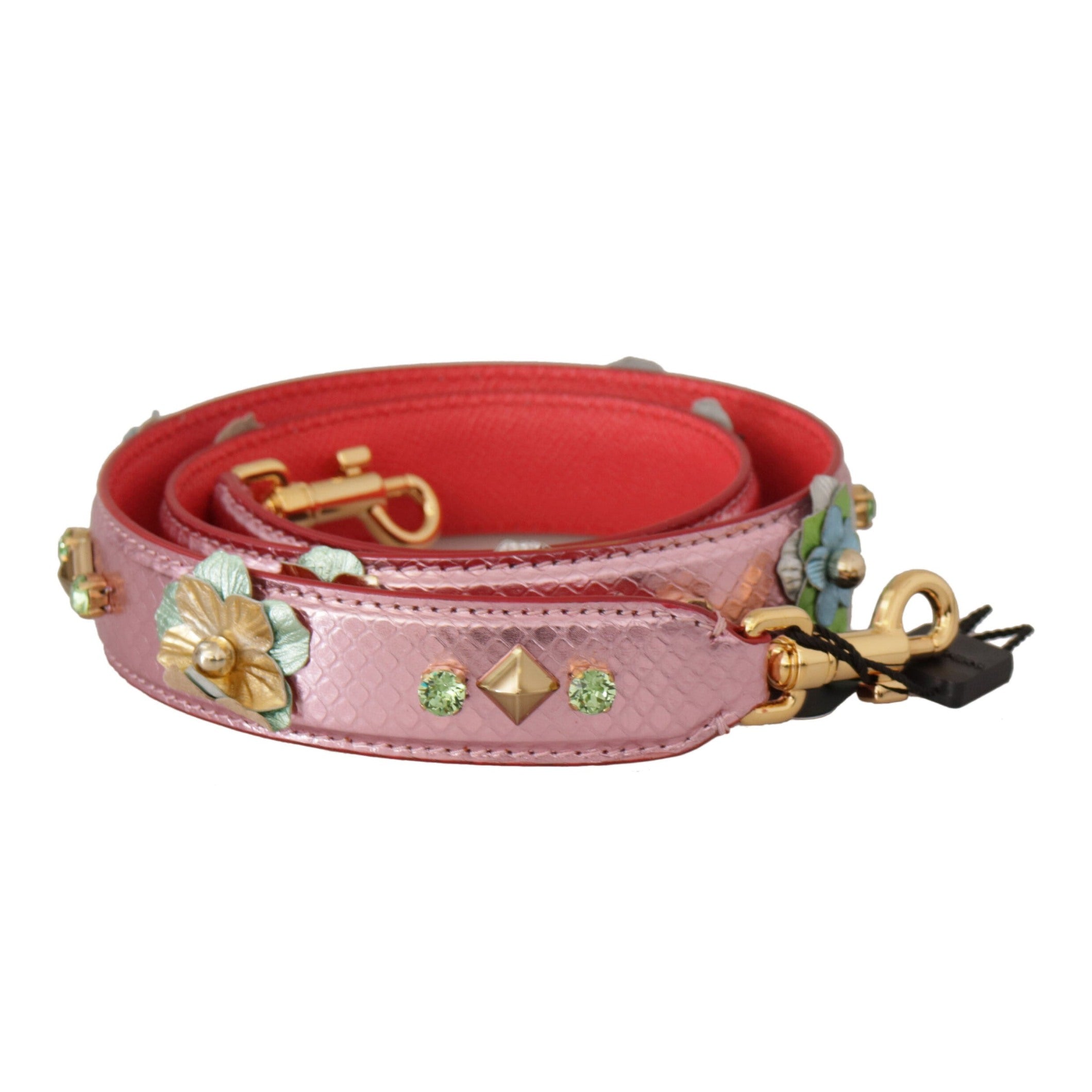 Elegant Metallic Pink Leather Shoulder Strap