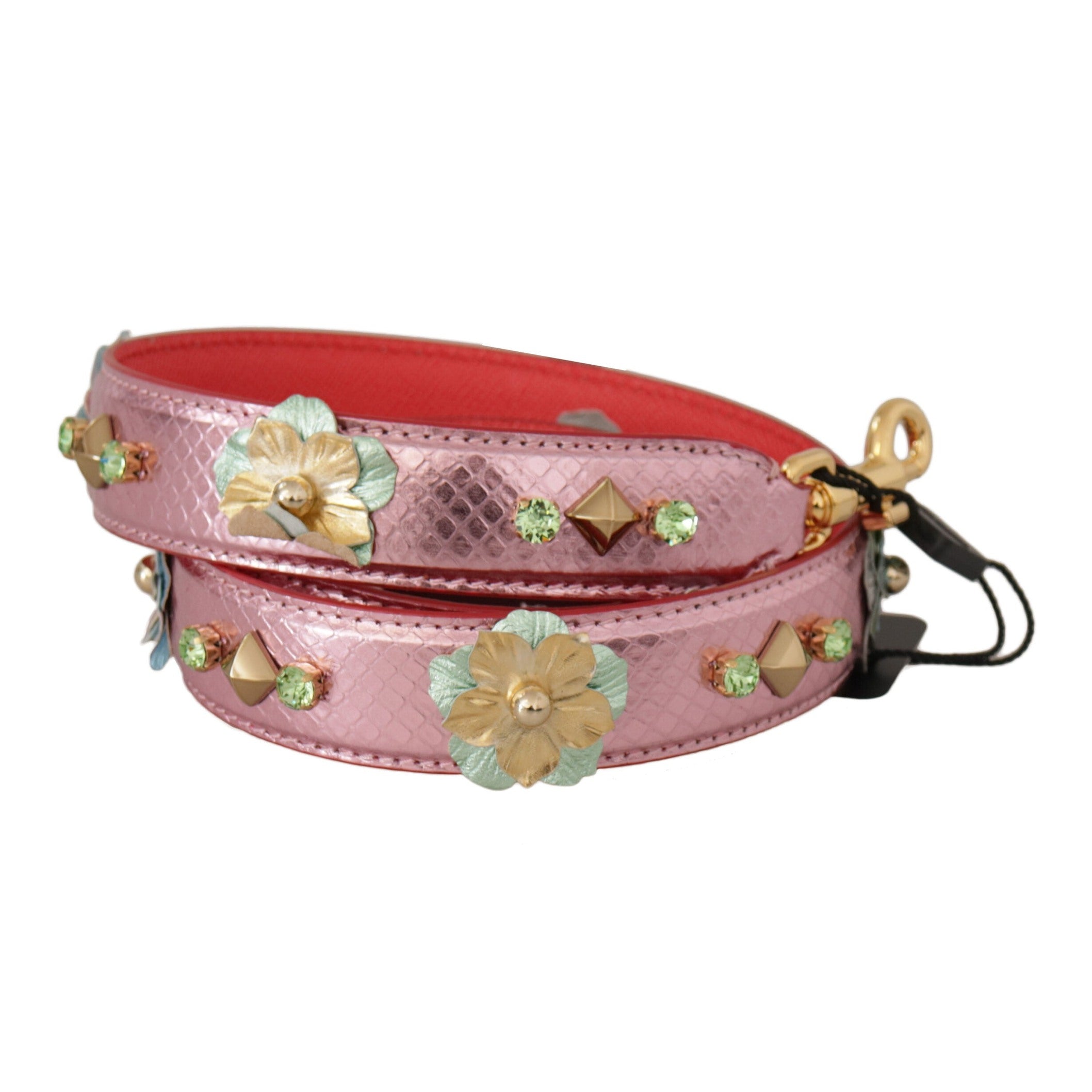 Elegant Metallic Pink Leather Shoulder Strap