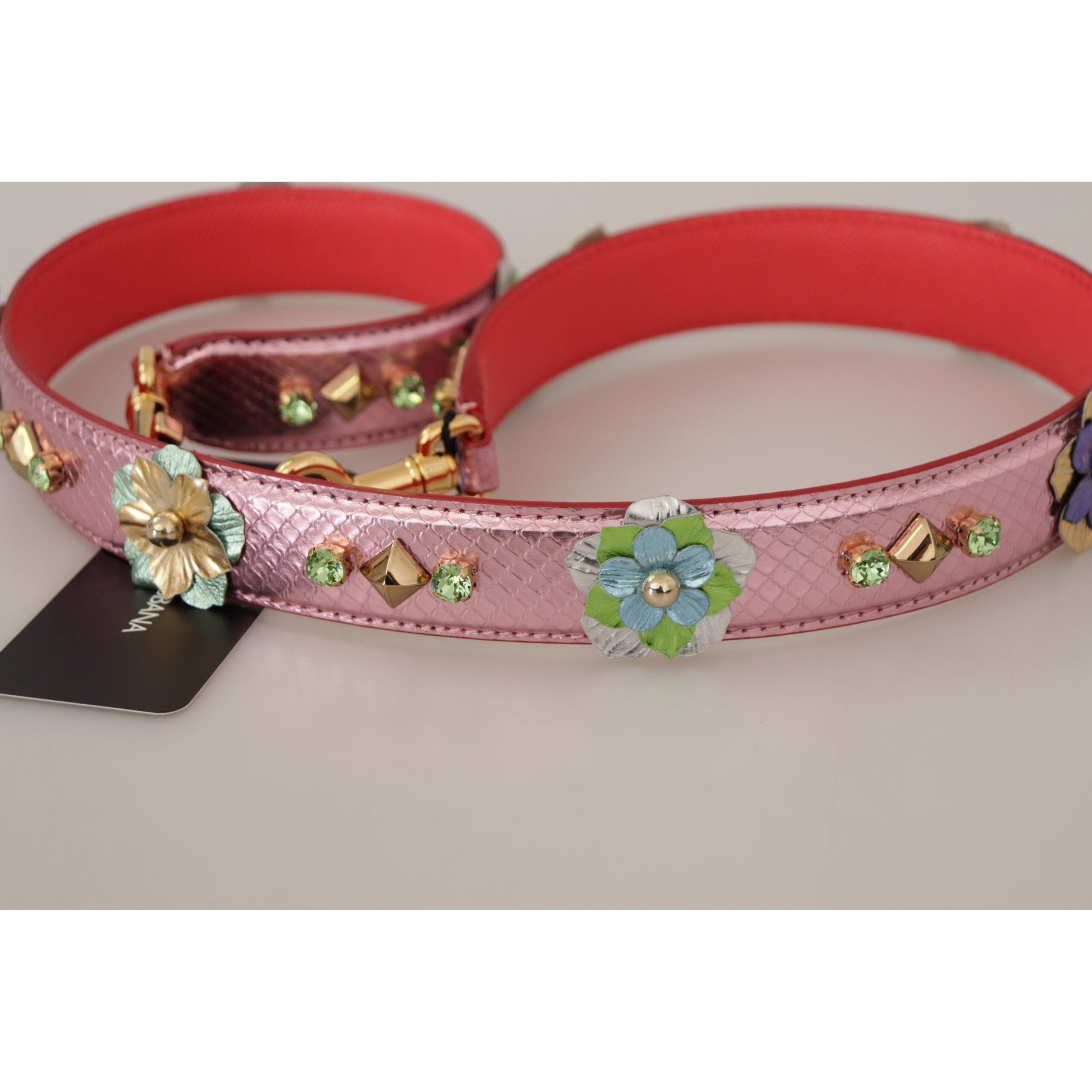 Elegant Metallic Pink Leather Shoulder Strap