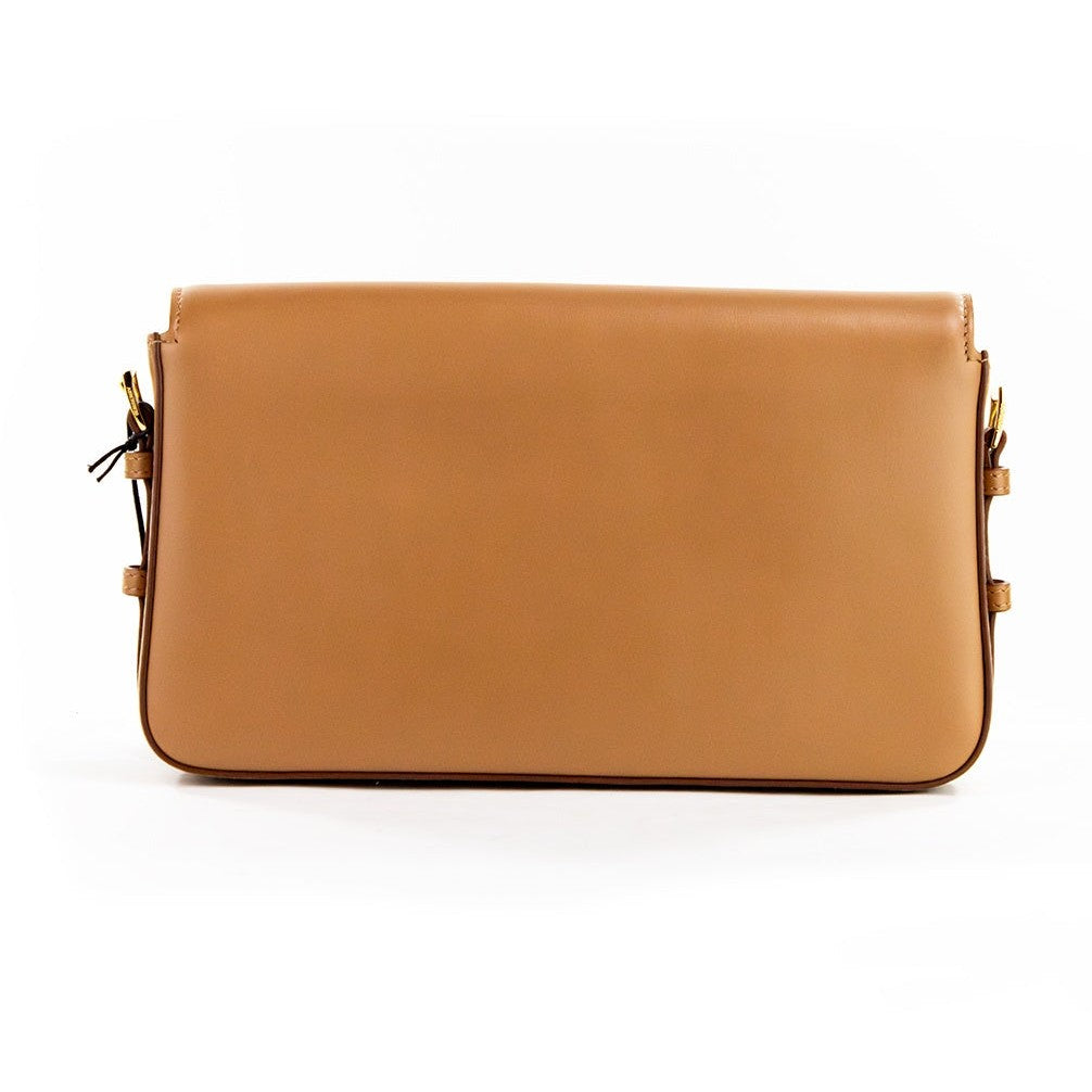 Grace Small Nutmeg Smooth Leather Flap Crossbody Clutch Handbag Purse