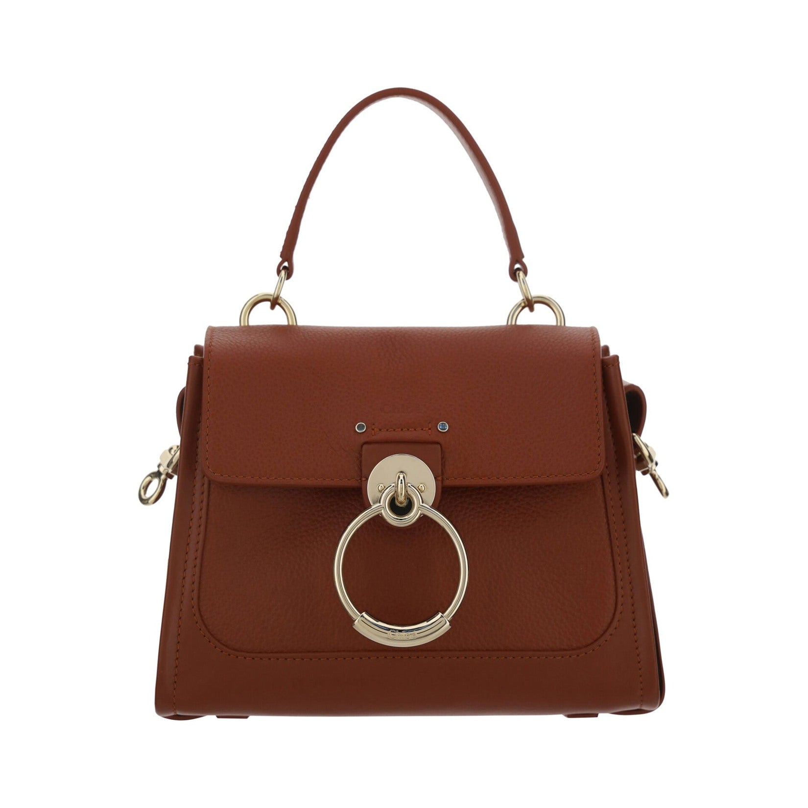 Elegant Sepia Brown Calfskin Shoulder Handbag