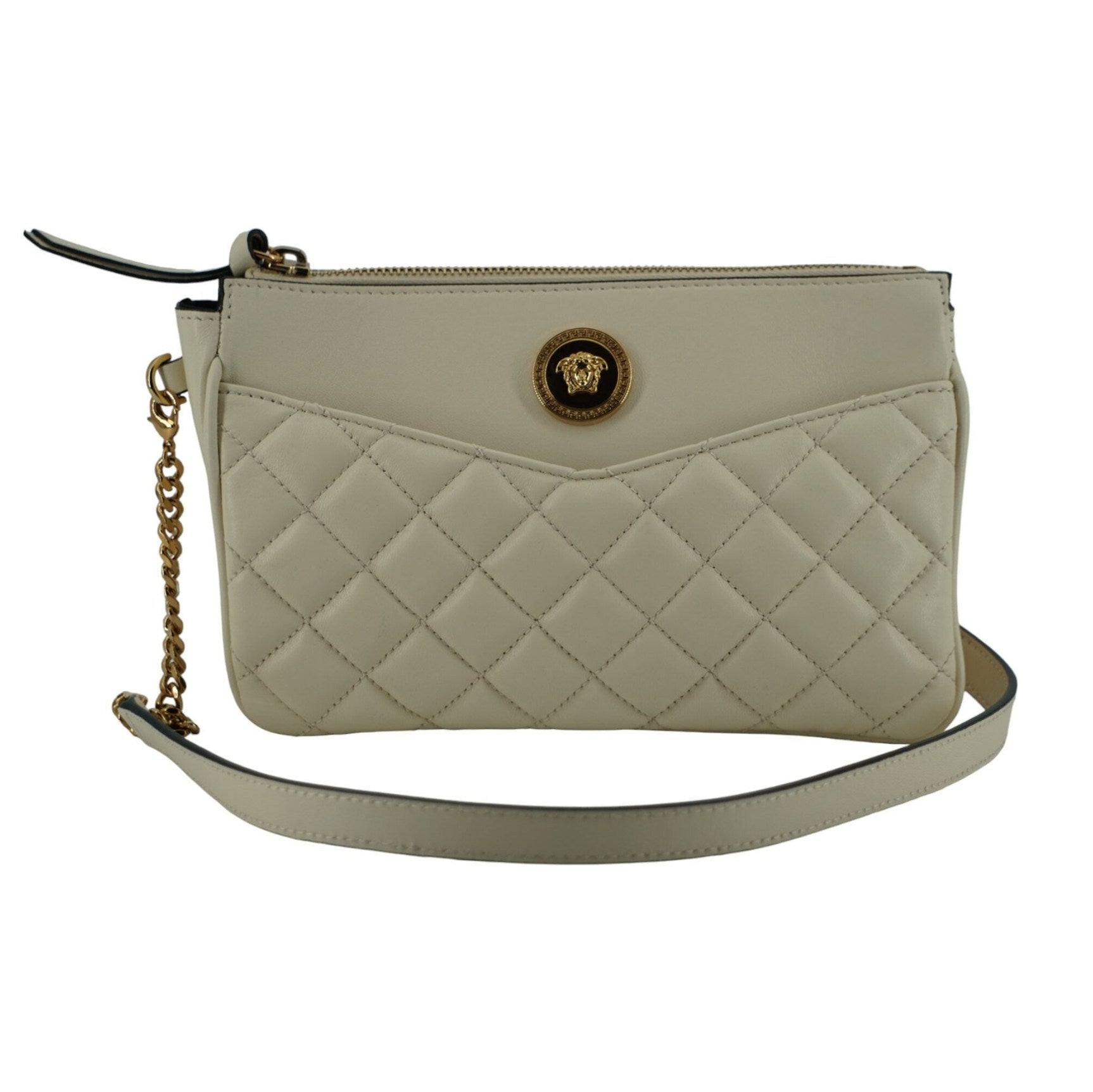 Elegant White Lamb Leather Crossbody Pouch