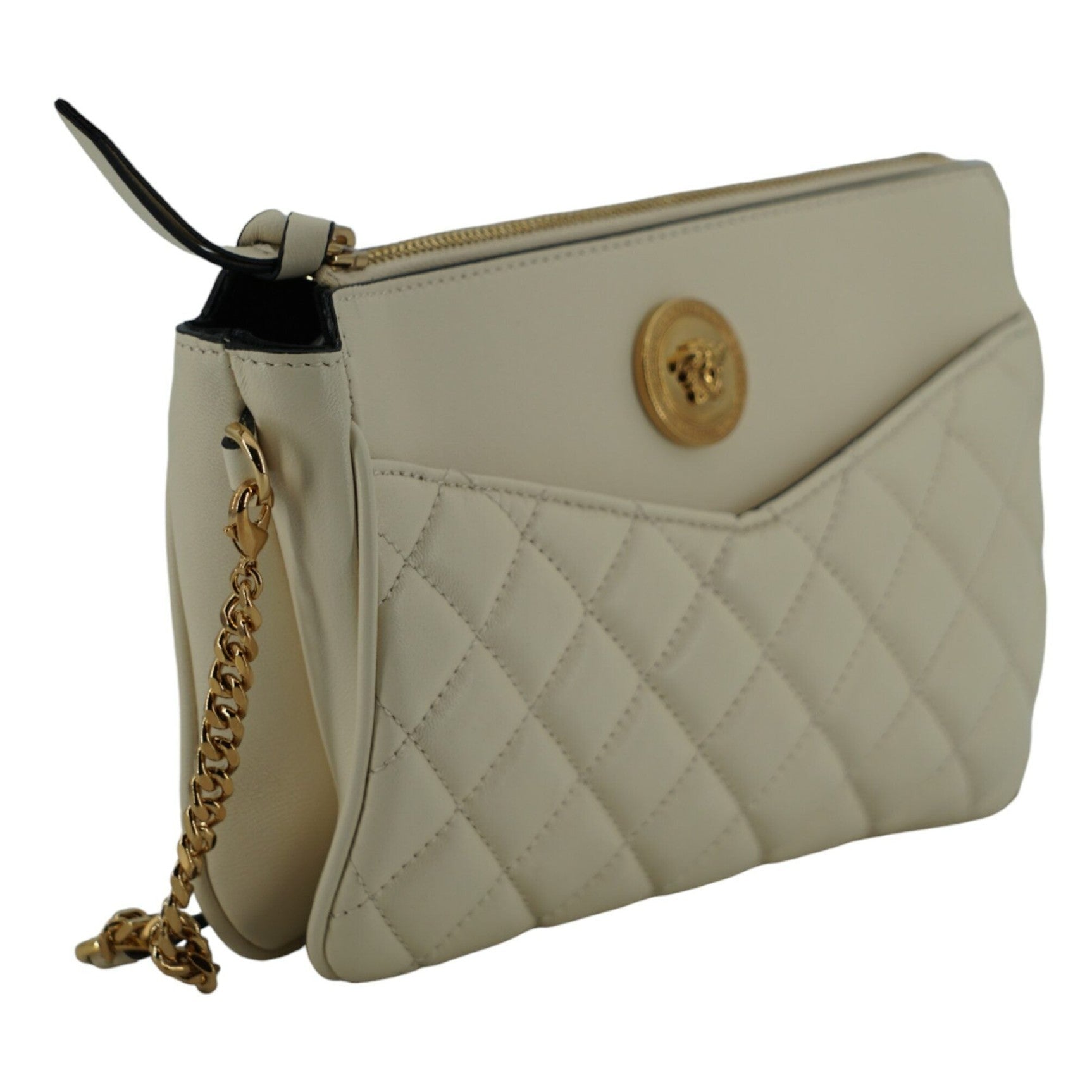 Elegant White Lamb Leather Crossbody Pouch