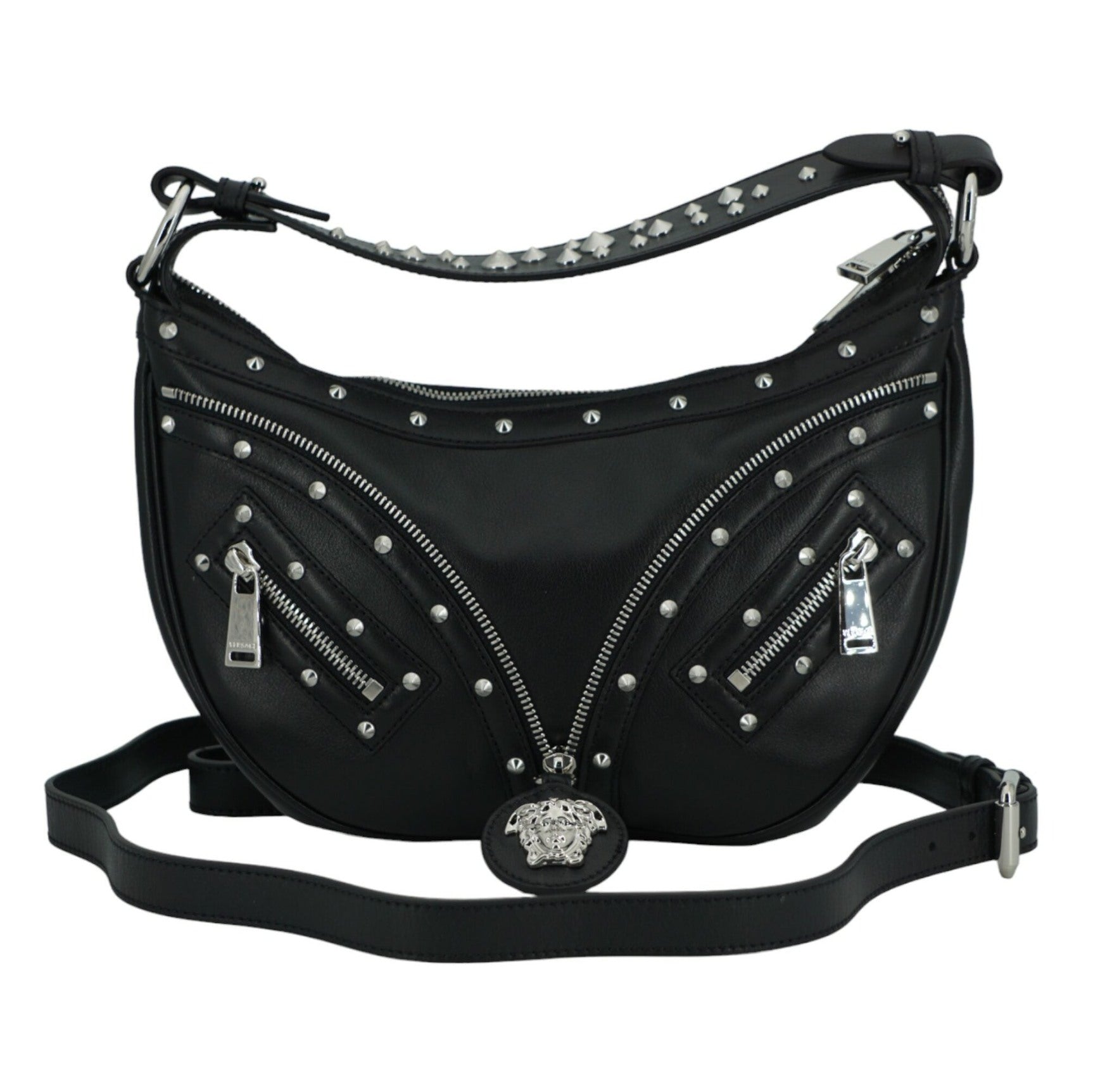 Elegant Black Leather Hobo Shoulder Bag