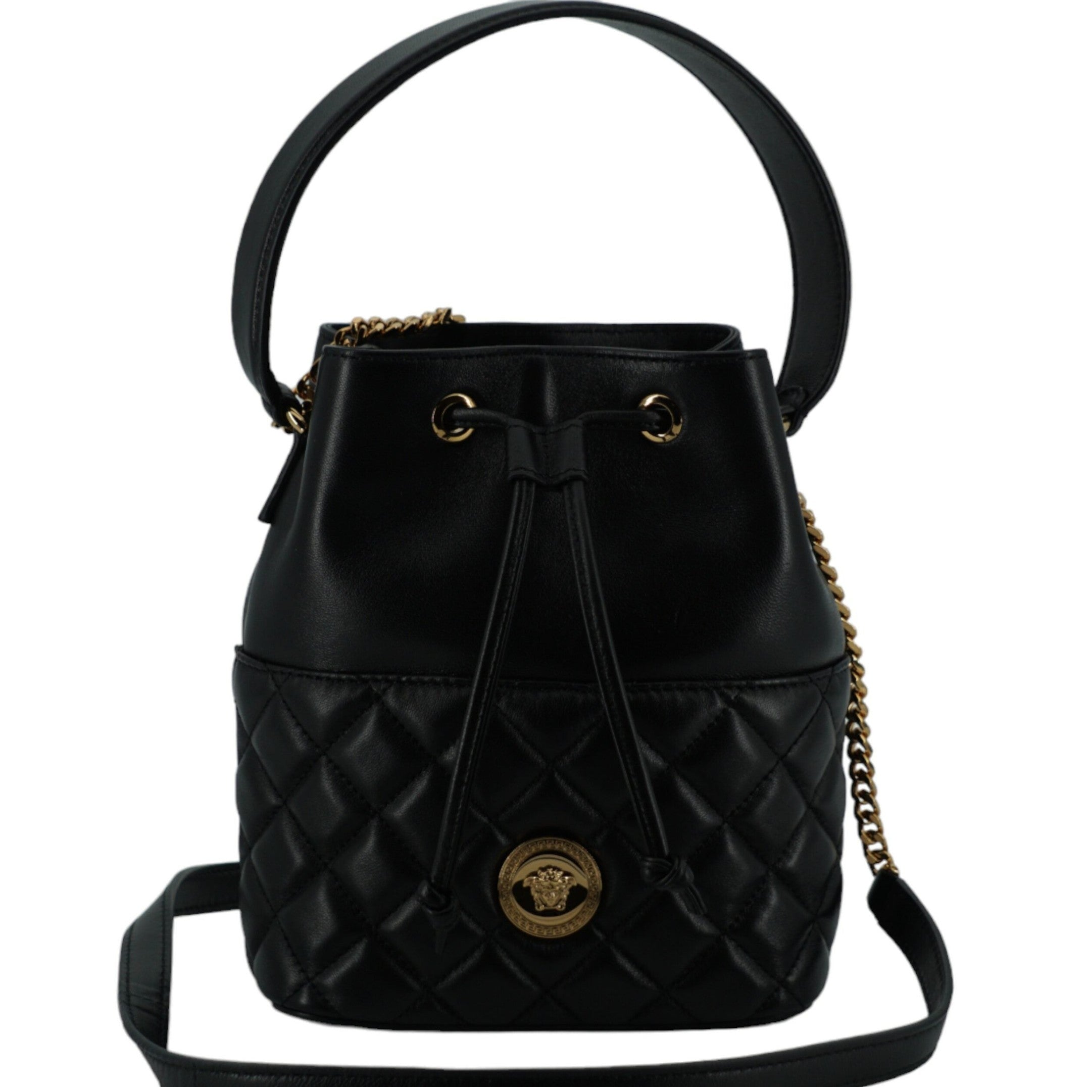 Elegant Black Leather Bucket Shoulder Bag