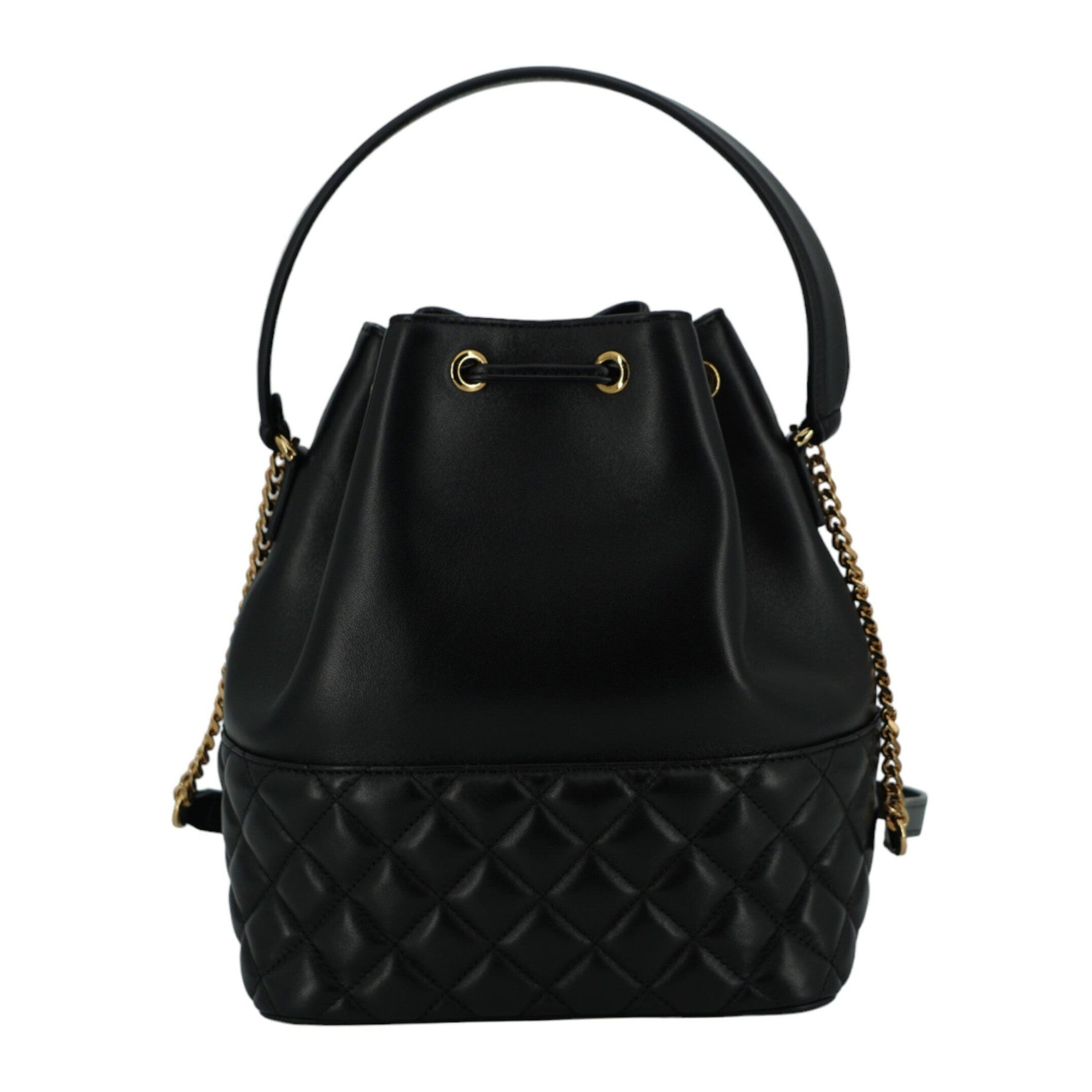 Elegant Black Leather Medusa Bucket Shoulder Bag