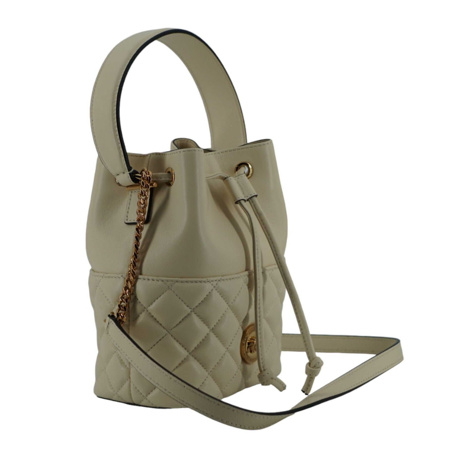 Elegant Small White Leather Bucket Shoulder Bag