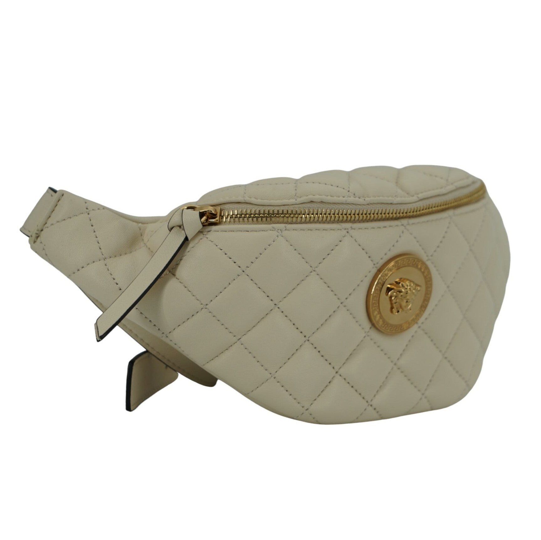 Elegant White Lamb Leather Belt Bag