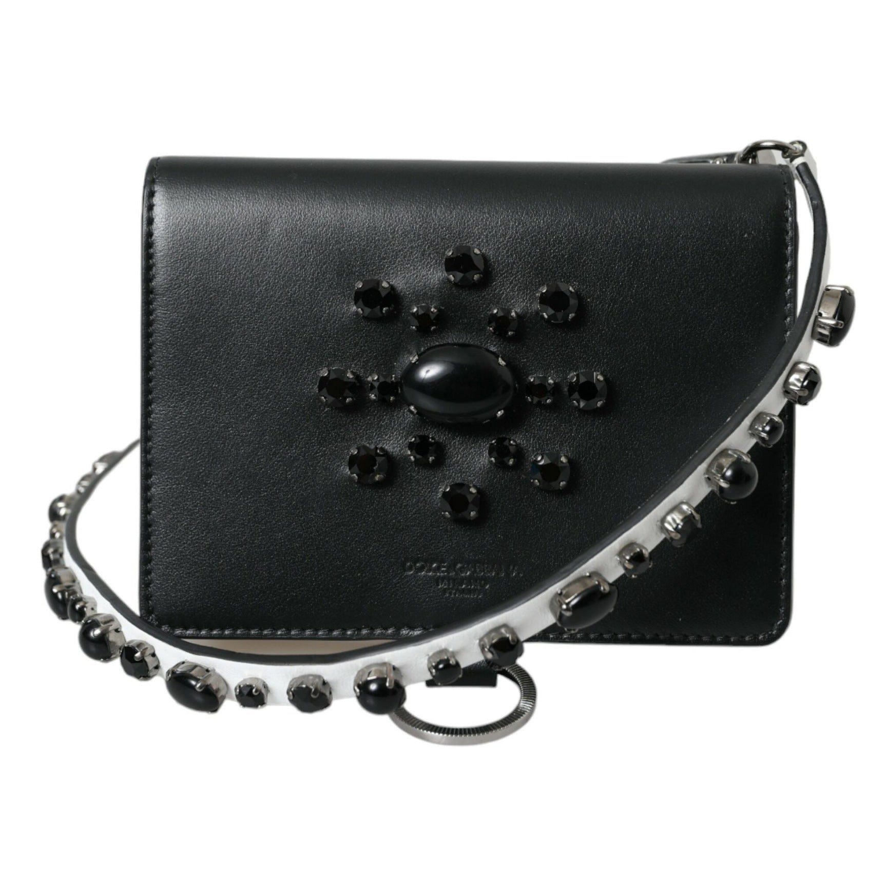 Elegant Crystal-Embellished Leather Card Holder