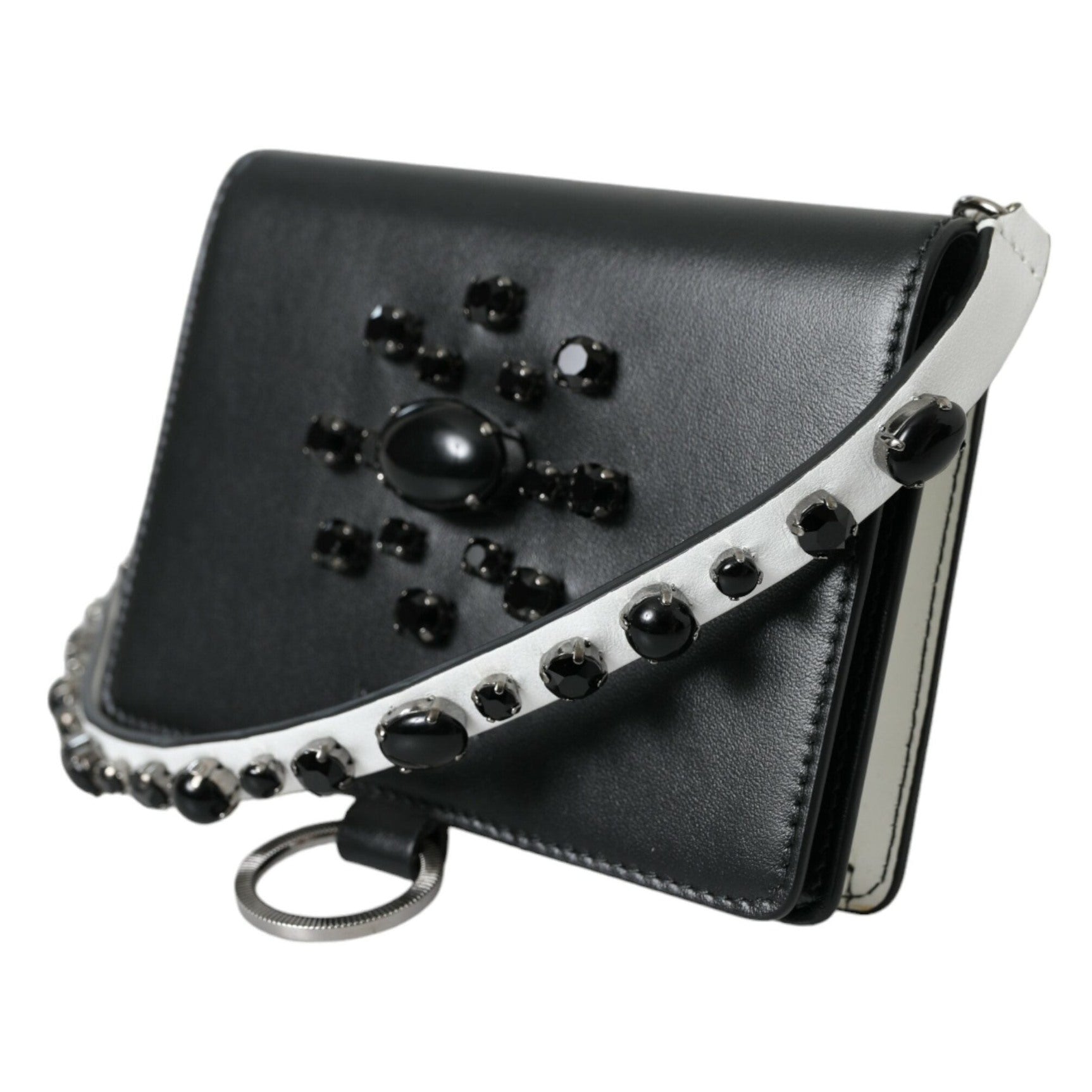 Elegant Crystal-Embellished Leather Card Holder