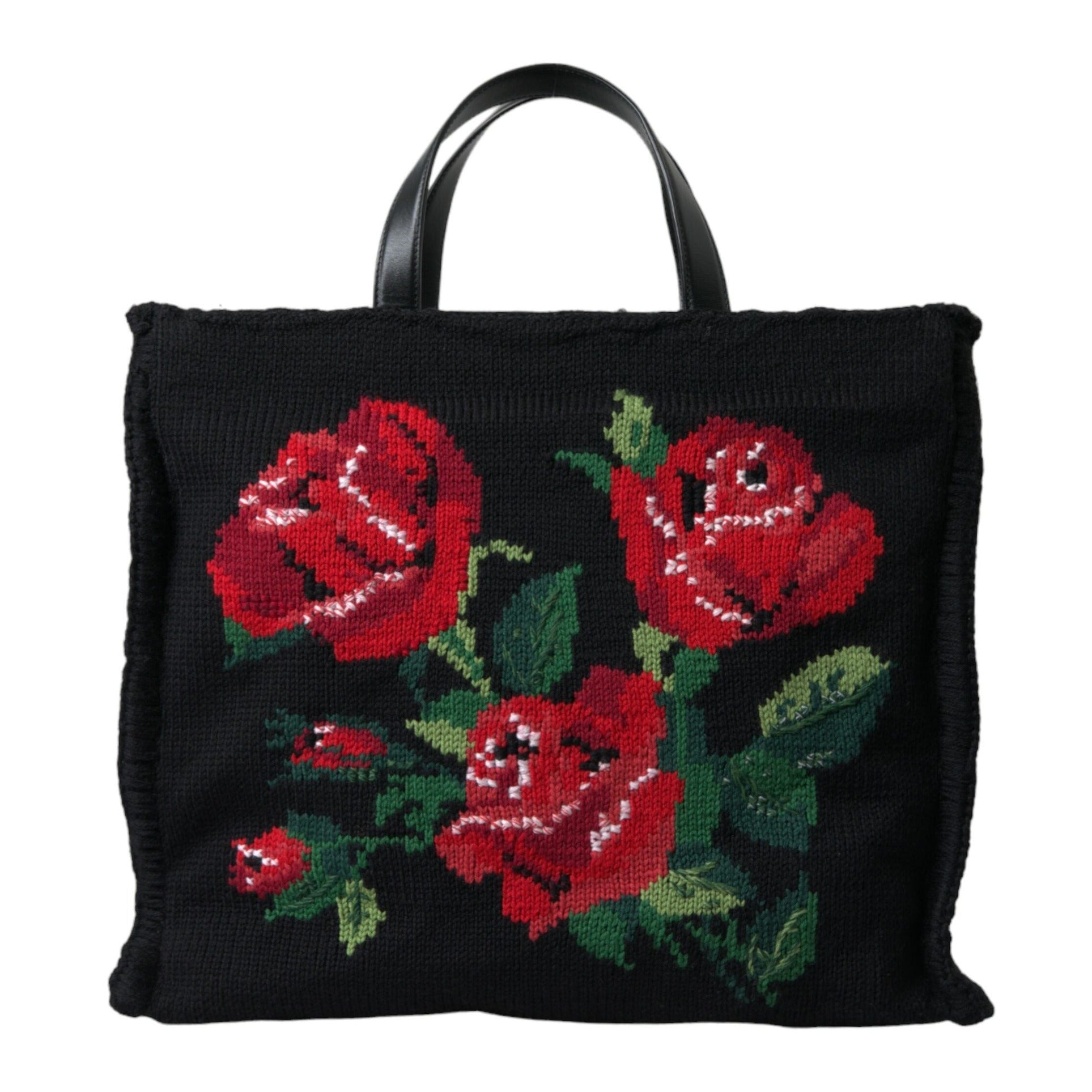 Chic Embroidered Floral Black Tote