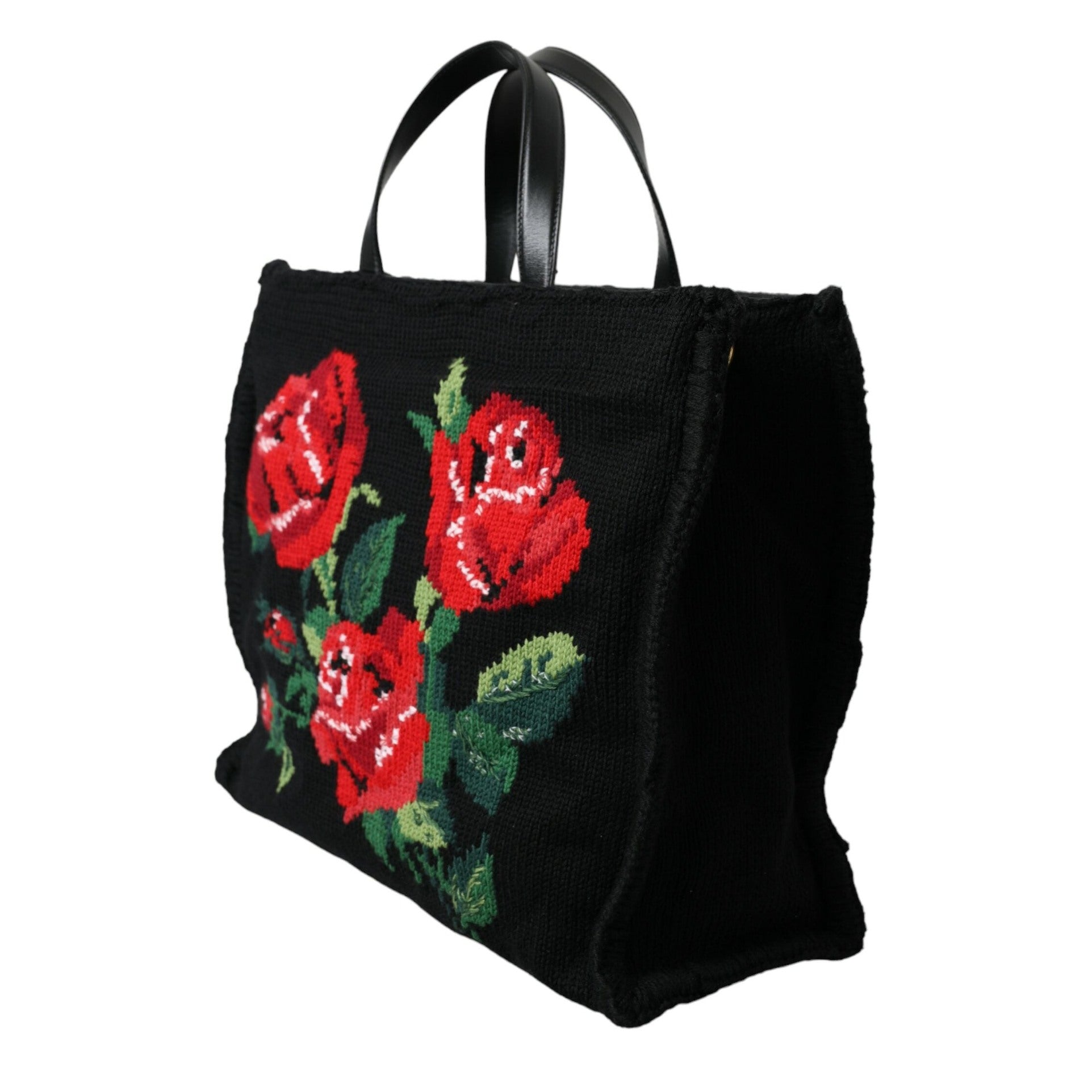 Chic Embroidered Floral Black Tote