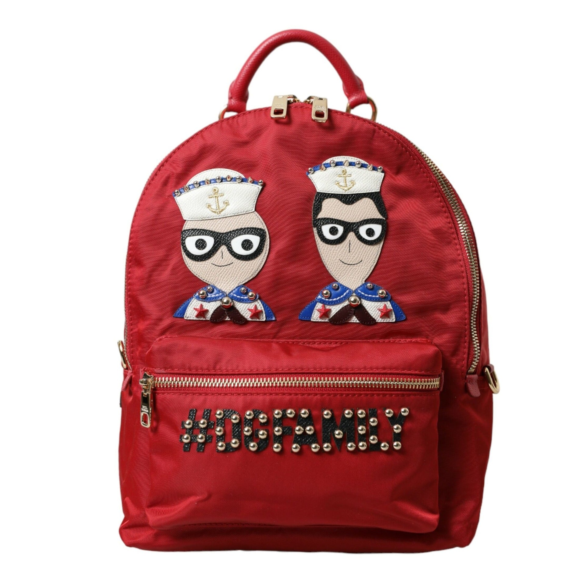 Embellished Red Backpack with Gold Detailing