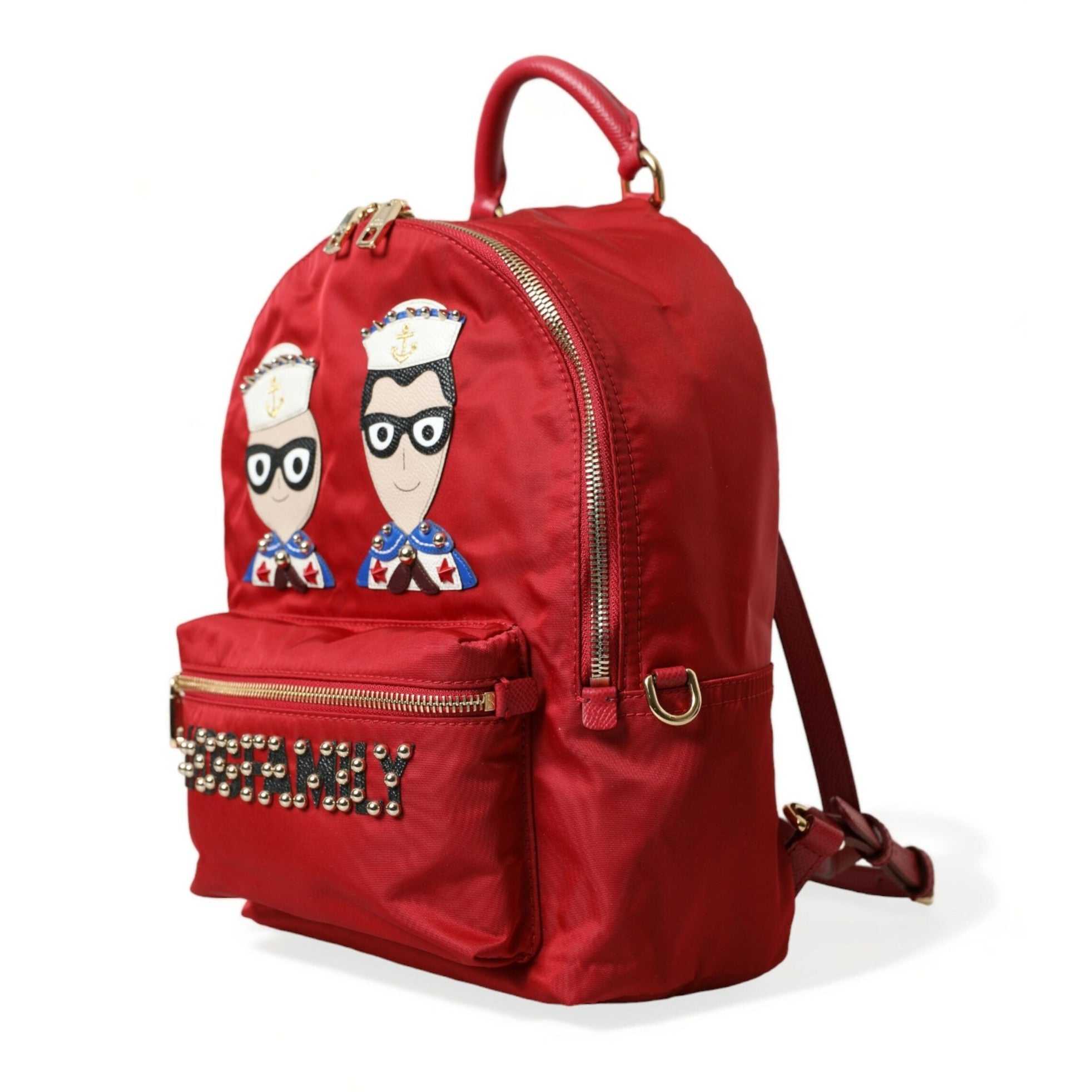 Embellished Red Backpack with Gold Detailing