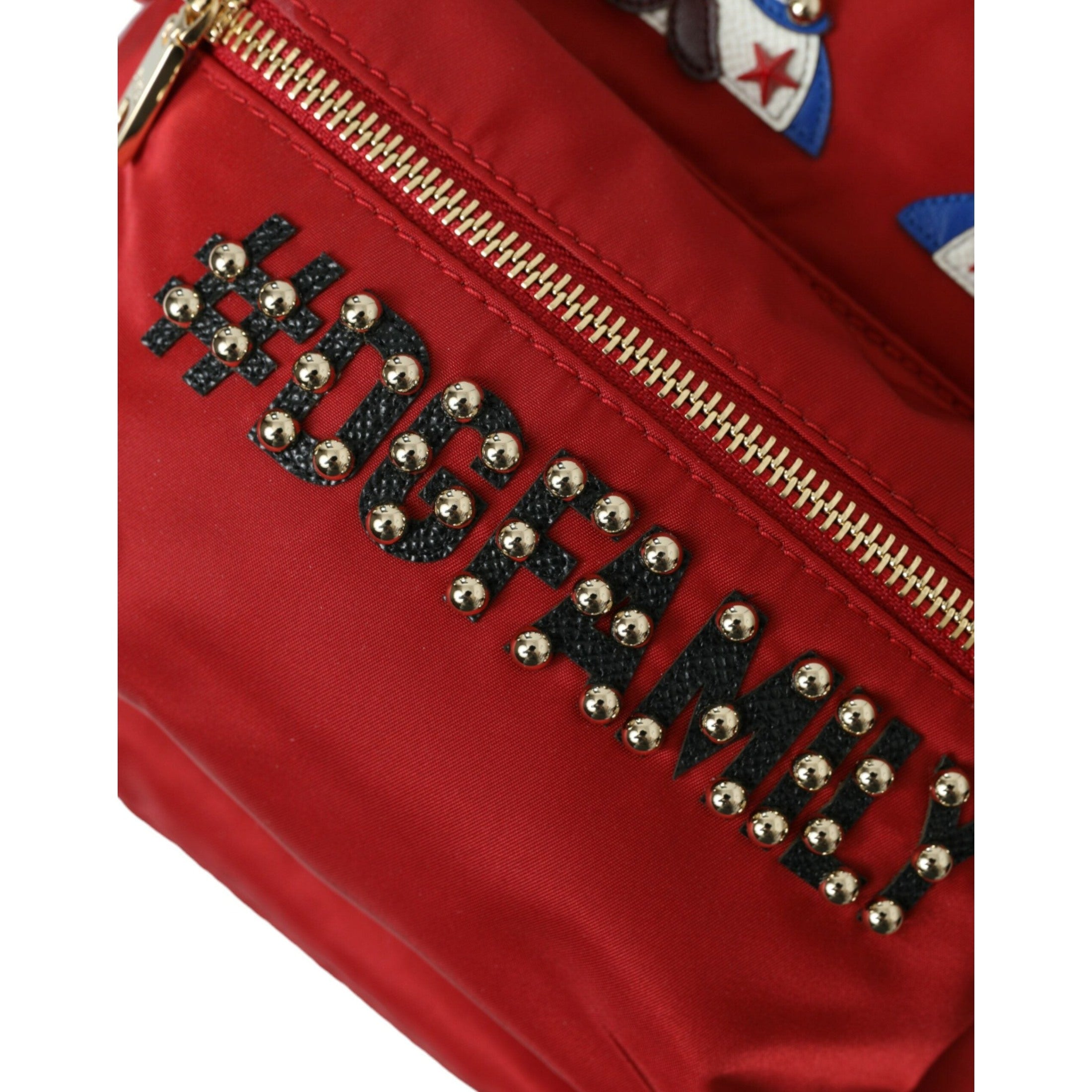 Embellished Red Backpack with Gold Detailing