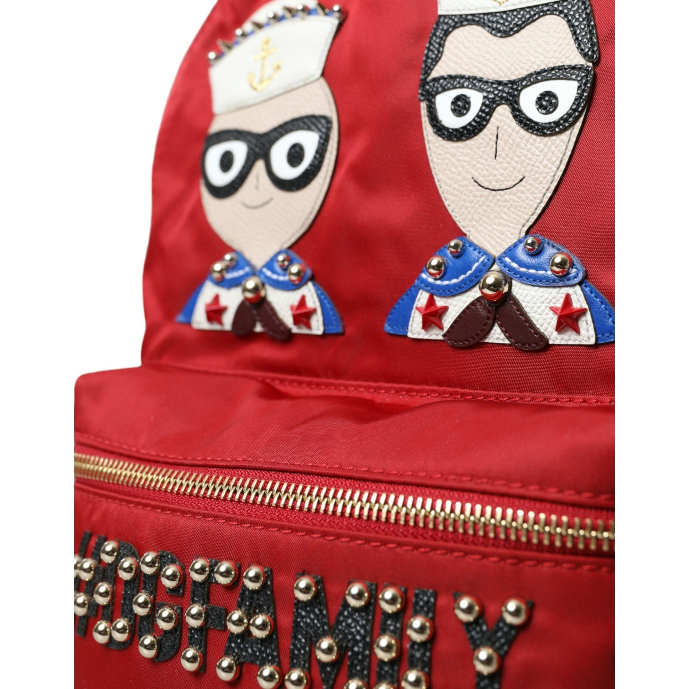 Embellished Red Backpack with Gold Detailing