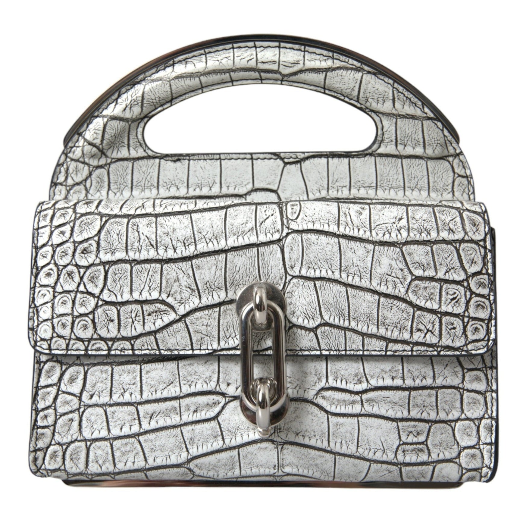 Metallic Silver Alligator Leather Mini Bag