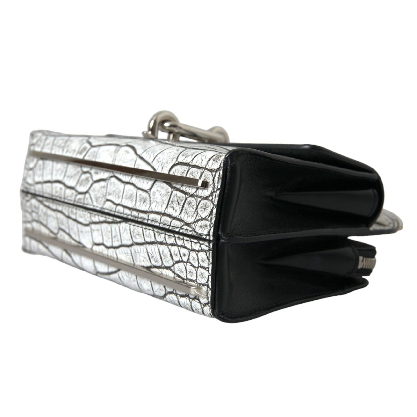 Metallic Silver Alligator Leather Mini Bag