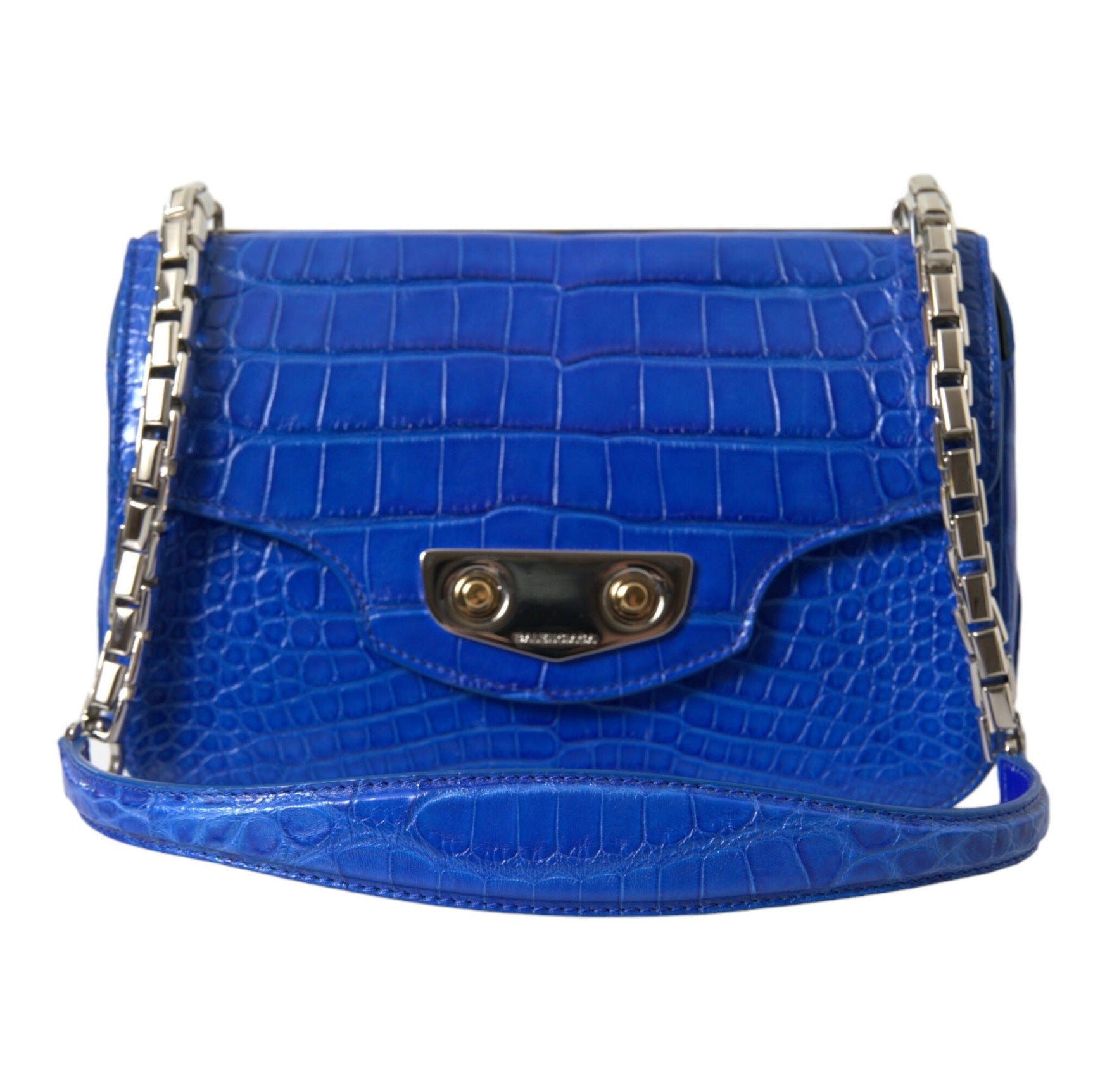 Alligator Skin Mini Shoulder Bag - Elegant Blue