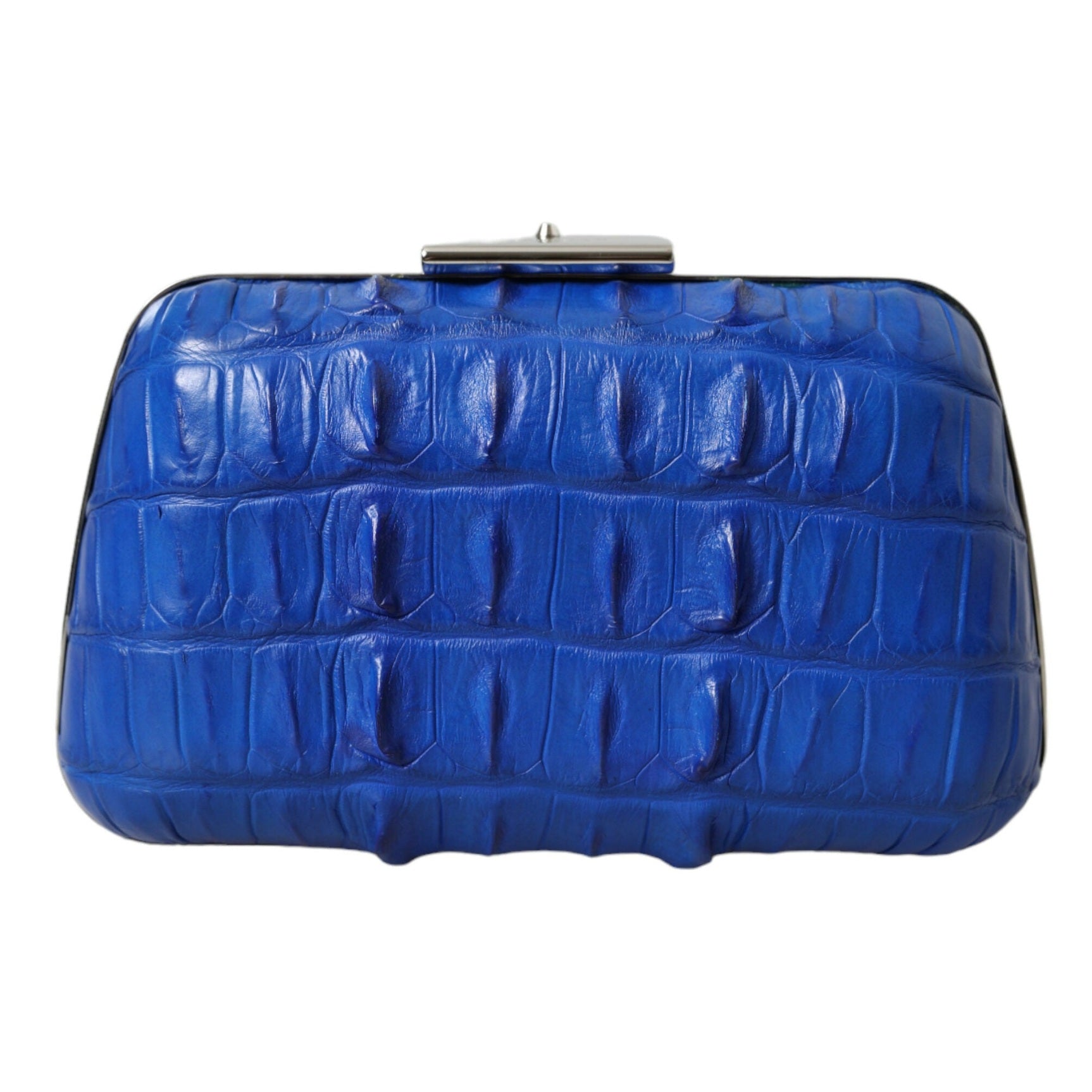 Electric Blue Crocodile Skin Clutch