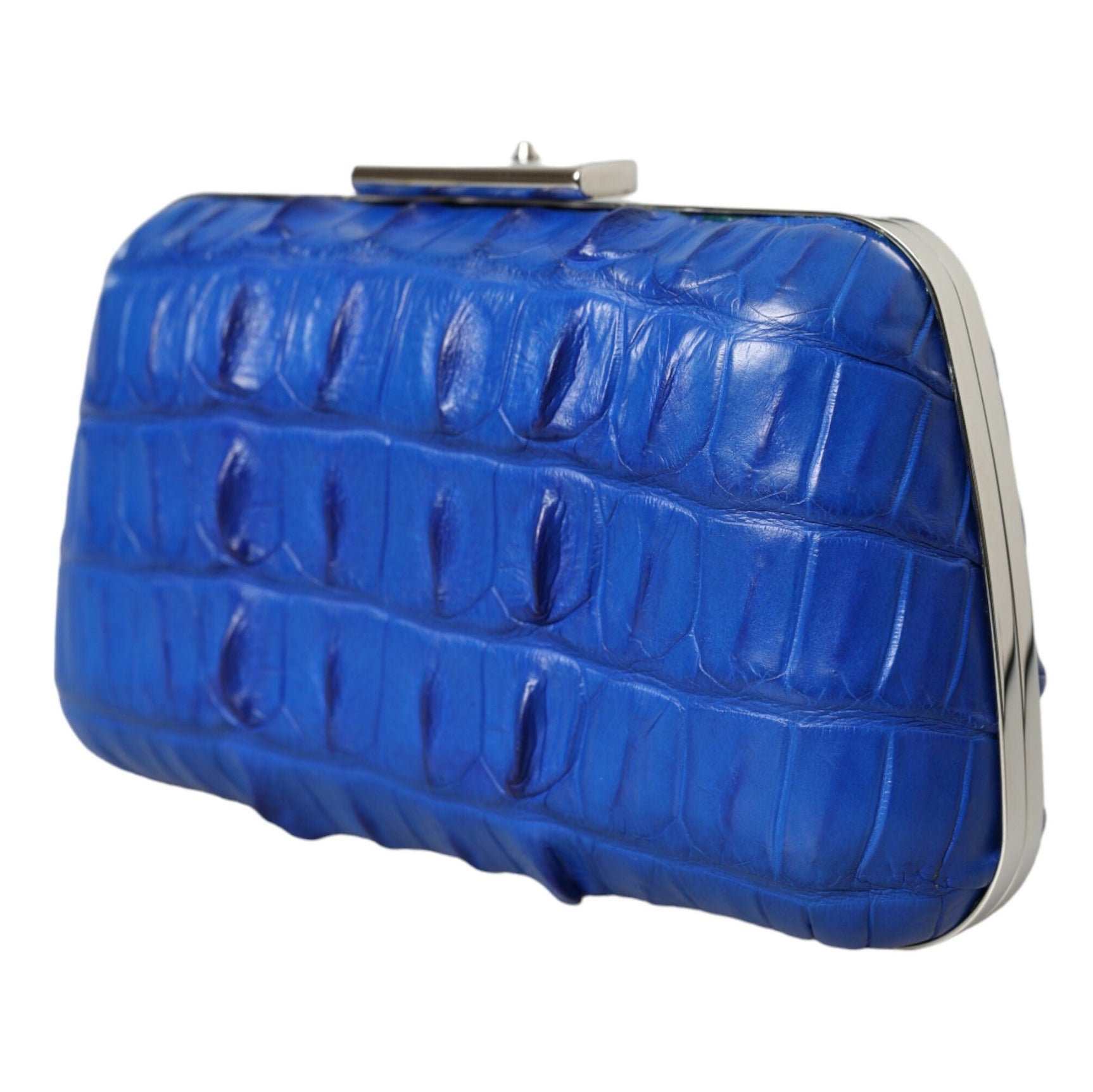 Electric Blue Crocodile Skin Clutch