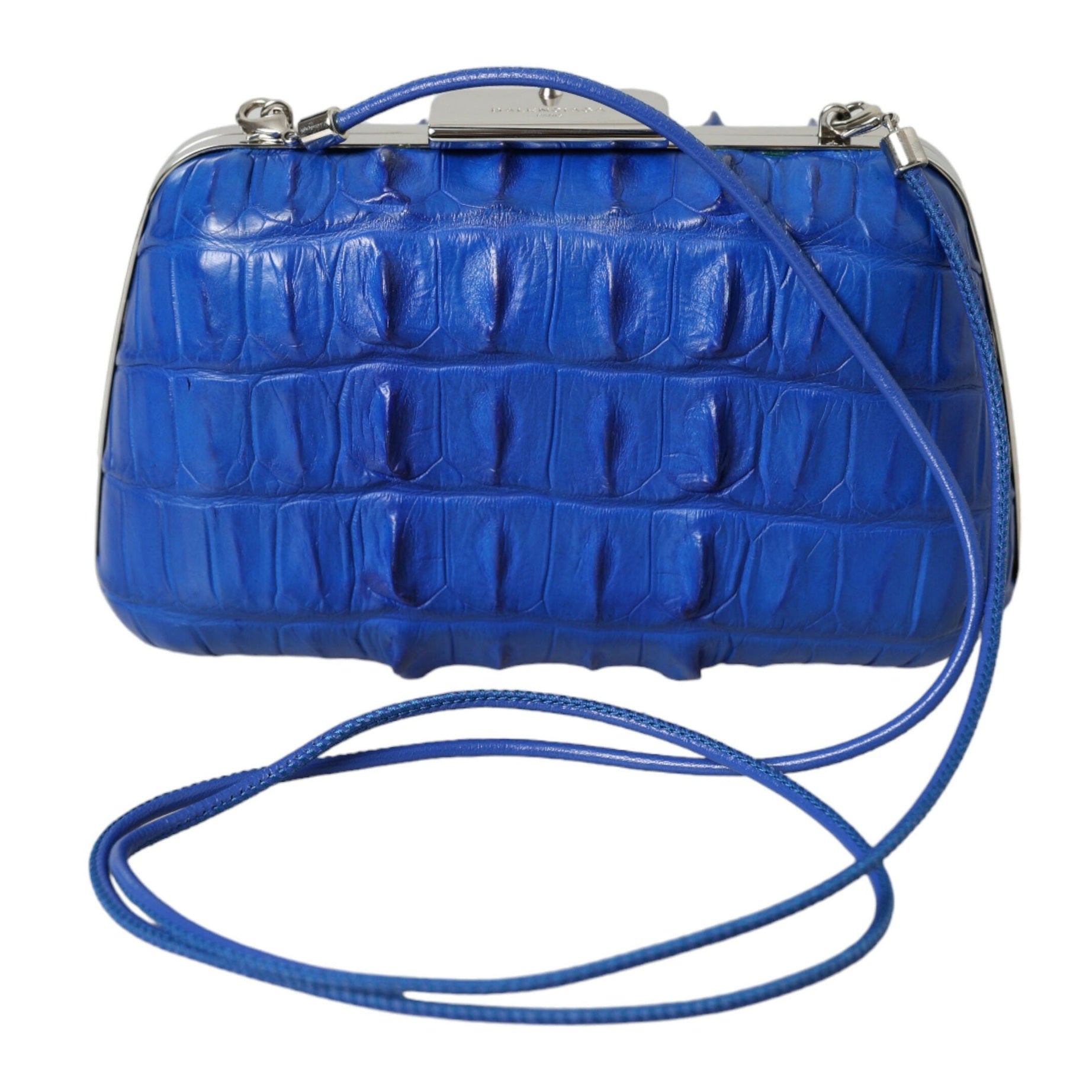 Electric Blue Crocodile Skin Clutch