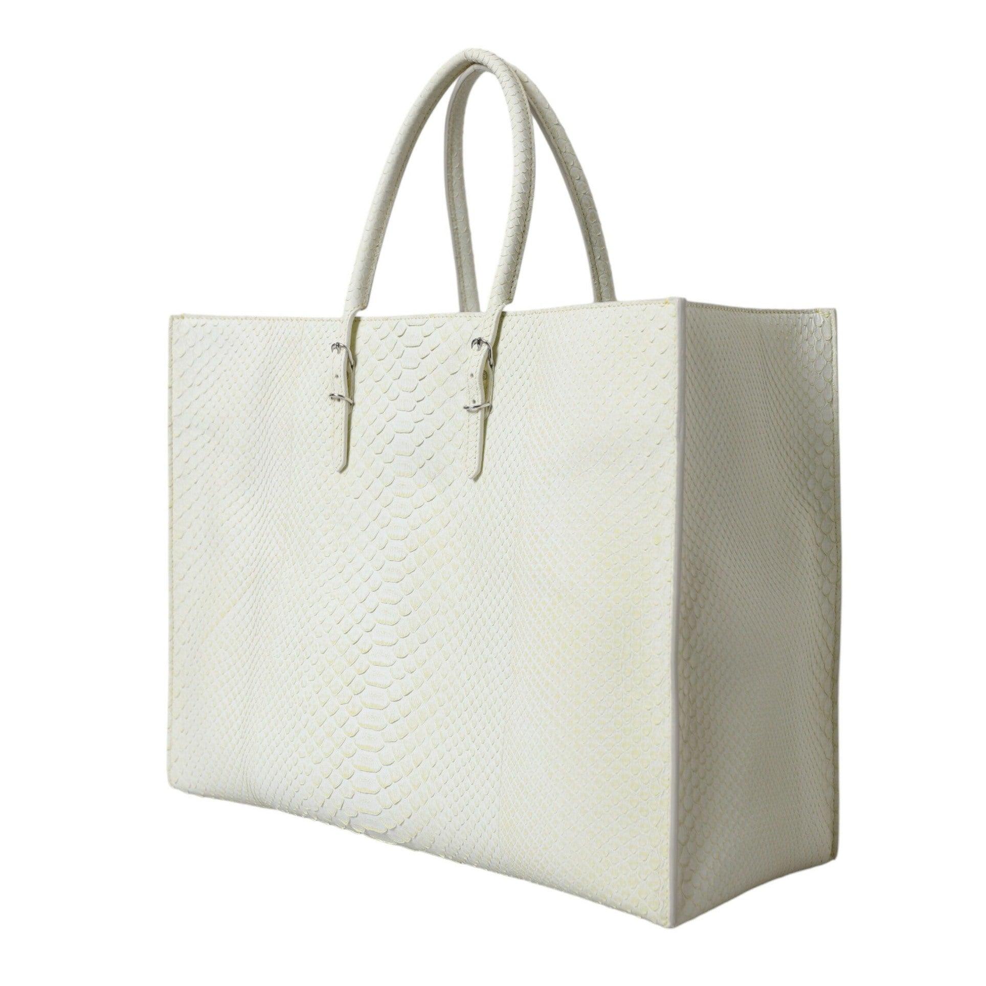 Chic Python Leather Tote in White & Yellow