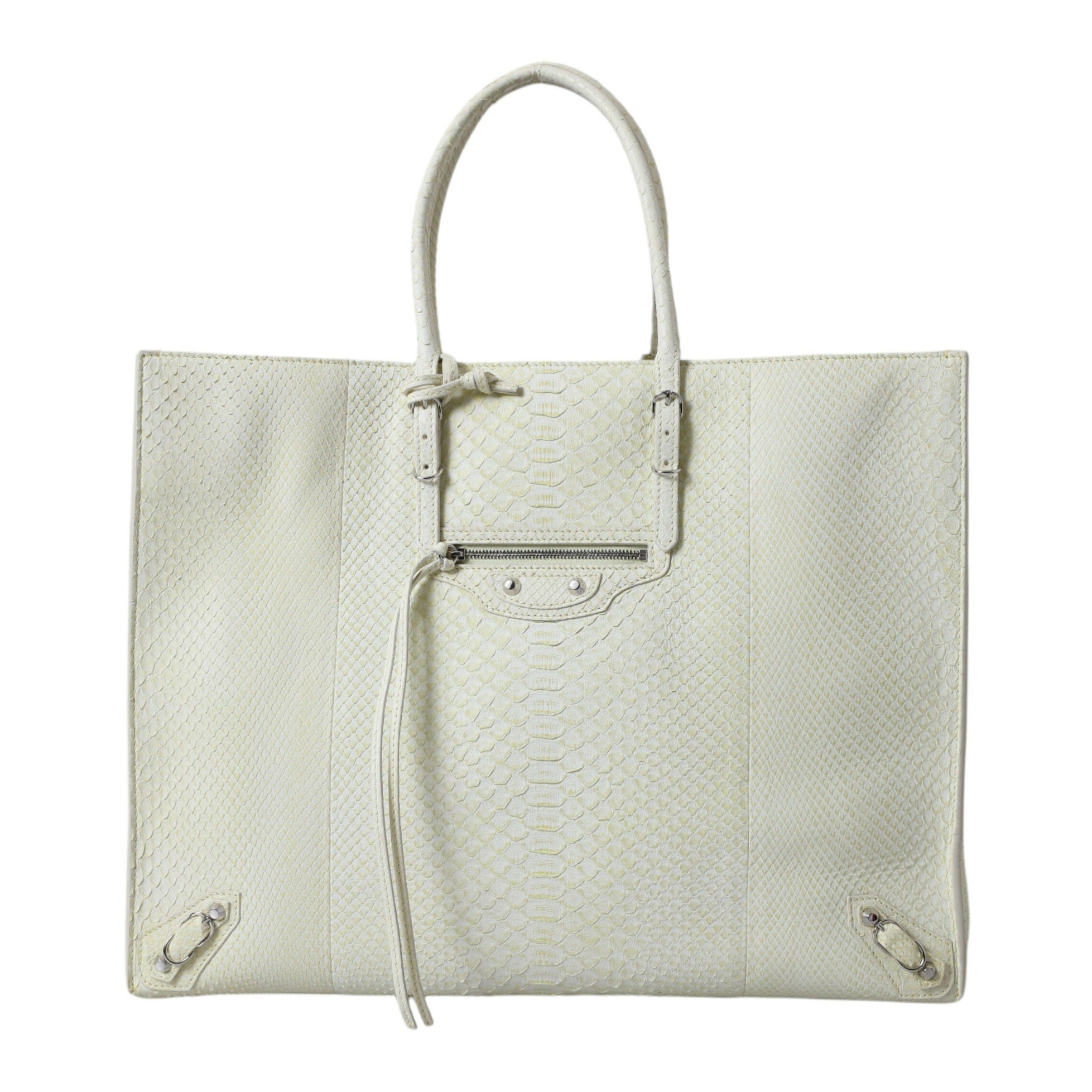 Chic Python Leather Tote in White & Yellow